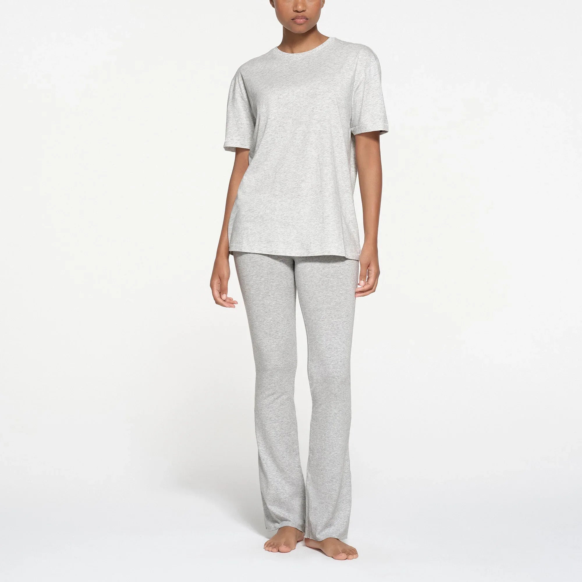 SKIMS RELAXED TEES OVERSIZED LONG T-SHIRT | LIGHT HEATHER GREY - TİŞÖRT - My Suti