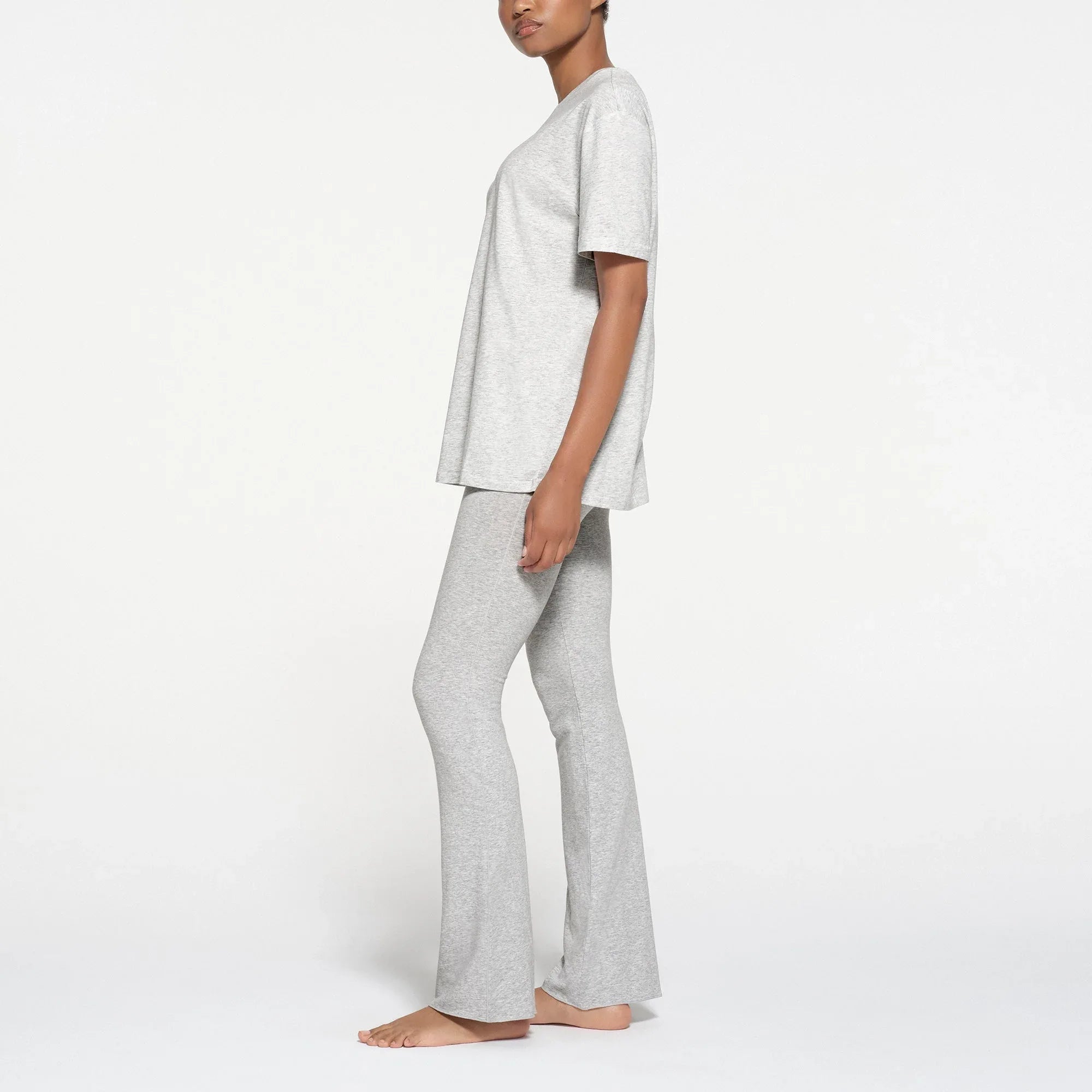 SKIMS RELAXED TEES OVERSIZED LONG T-SHIRT | LIGHT HEATHER GREY - TİŞÖRT - My Suti