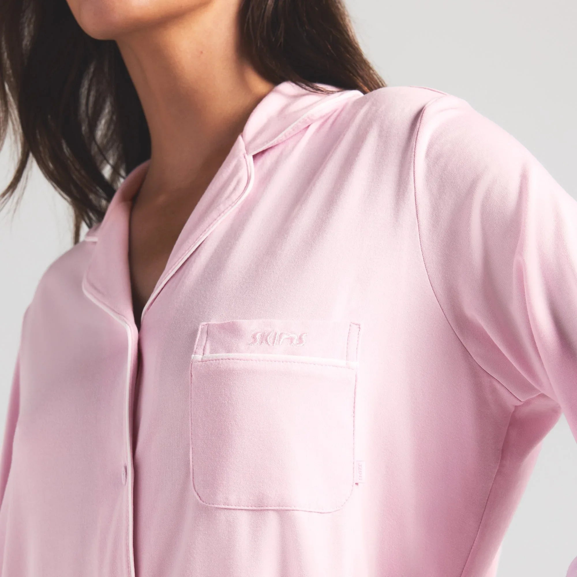 SKIMS SLEEP LONG SLEEVE BUTTON UP SET | CHERRY BLOSSOM CONTRAST - PİJAMA TAKIMI - My Suti