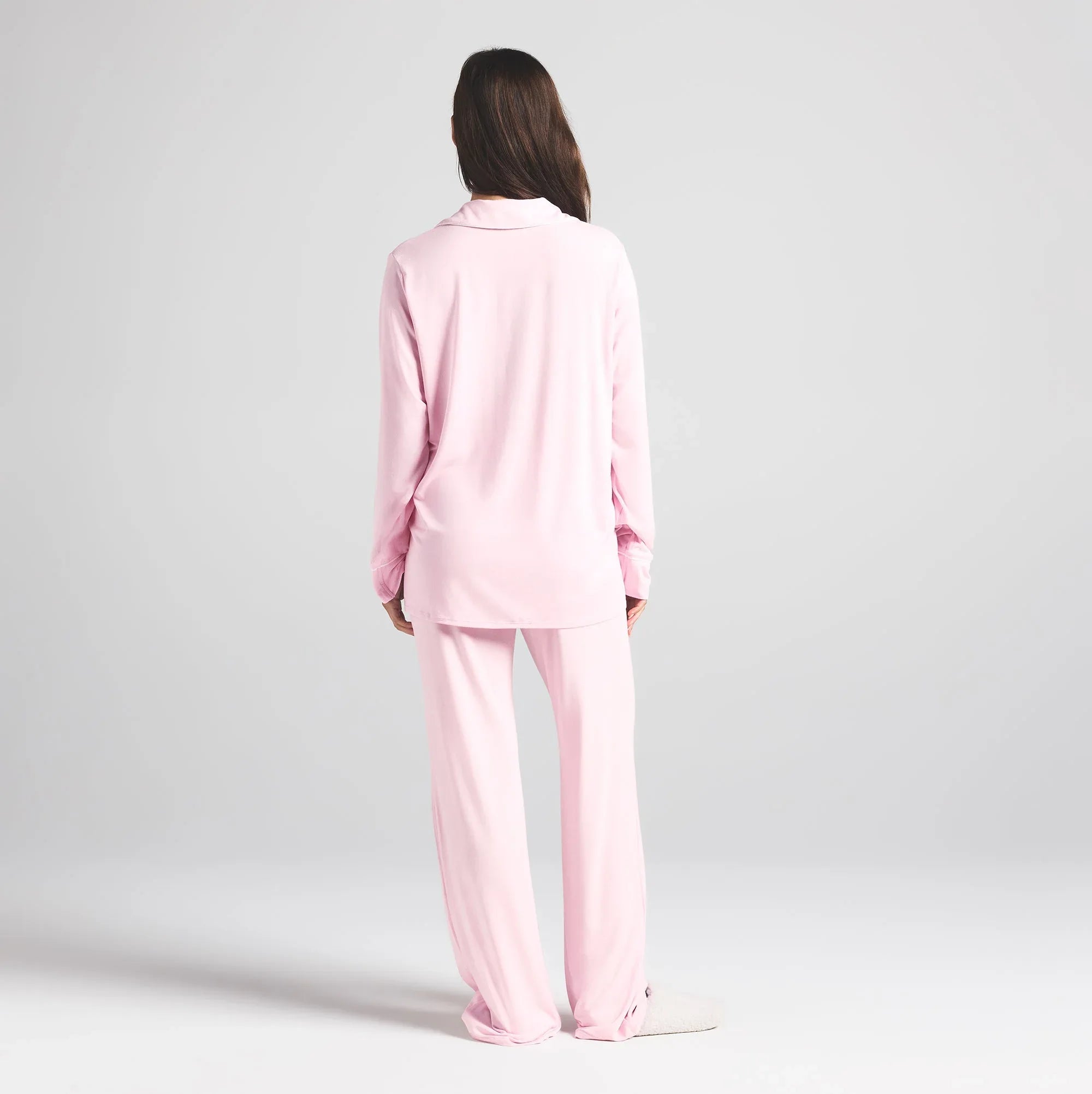 SKIMS SLEEP LONG SLEEVE BUTTON UP SET | CHERRY BLOSSOM CONTRAST - PİJAMA TAKIMI - My Suti