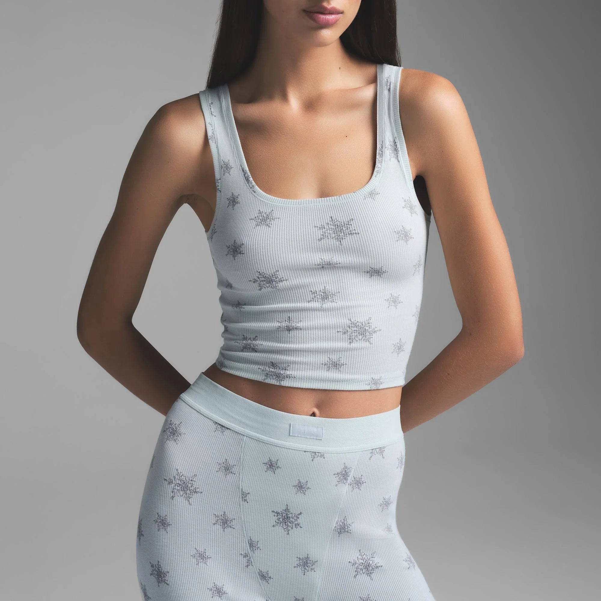 SKIMS COTTON RIB TANK AND LEGGING SET | FROST SNOWFLAKE PRINT - TAYT - My Suti