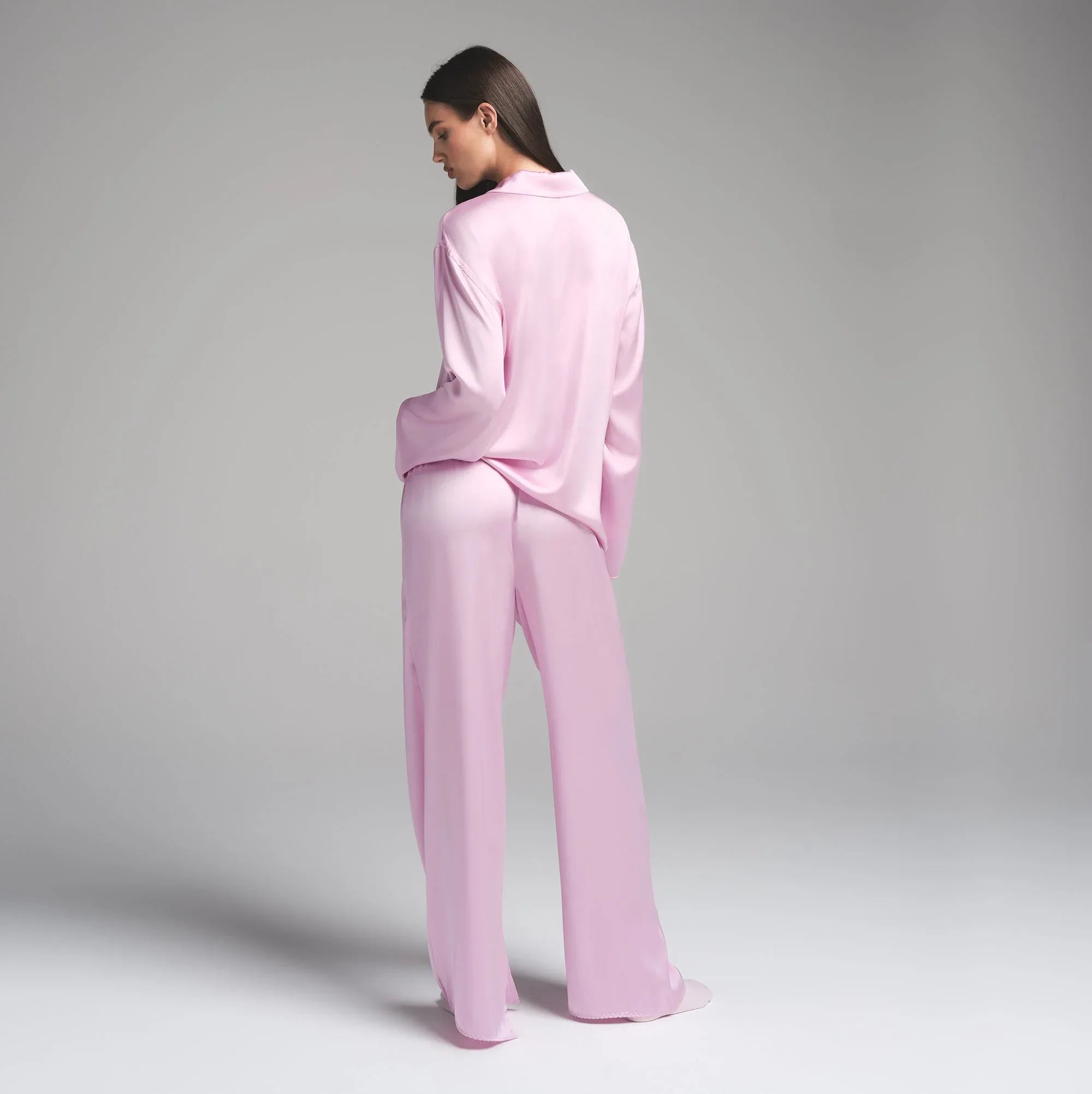 SKIMS WOVEN SHINE LONG SLEEP SET | PINK ROSE - PİJAMA TAKIMI - My Suti