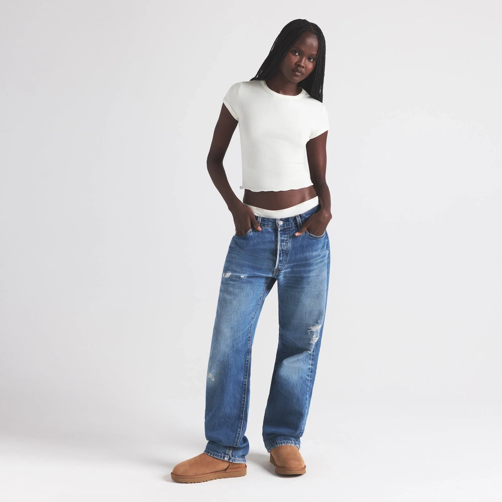 SKIMS DROP NEEDLE POINTELLE BABY TEE | MARBLE - TİŞÖRT - My Suti