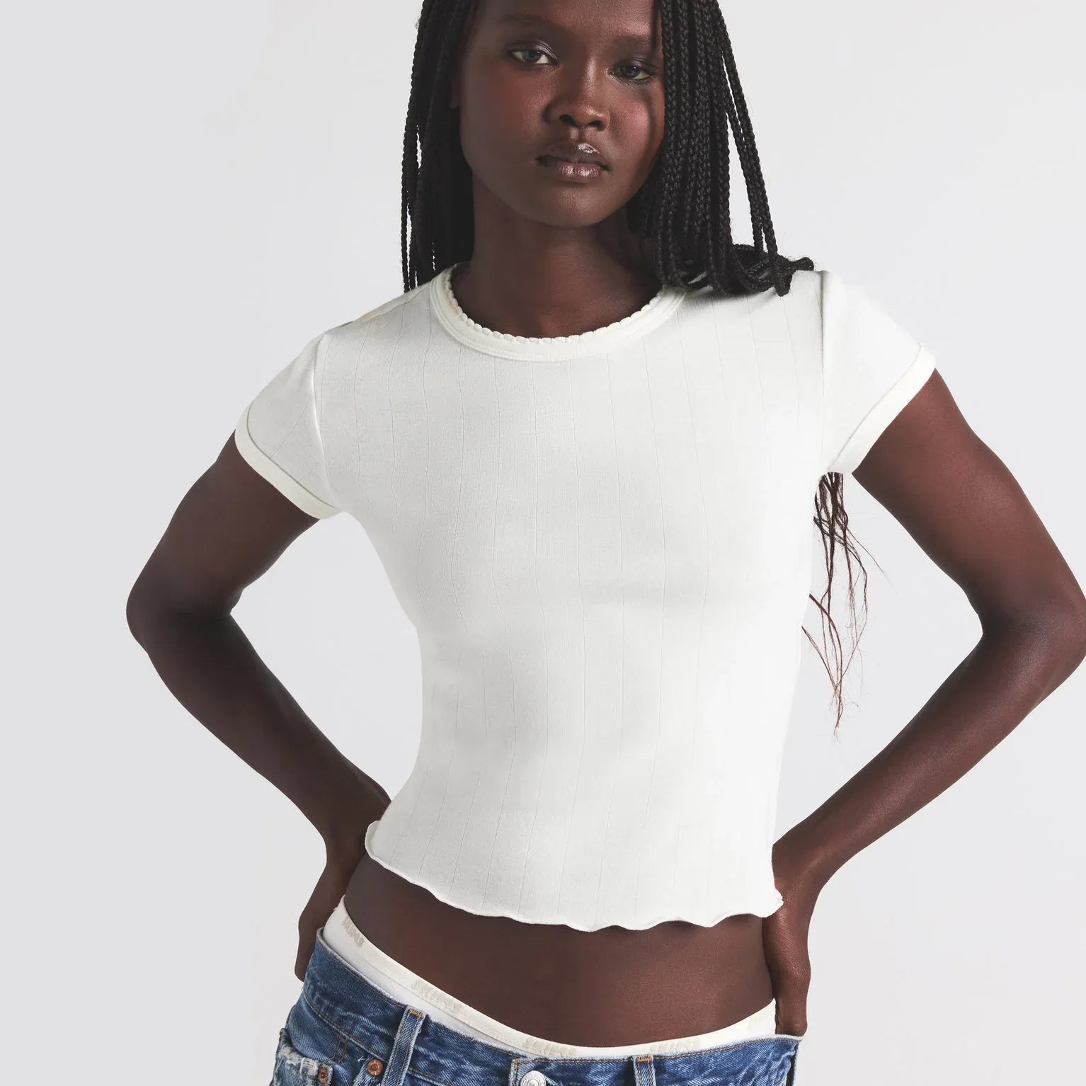 SKIMS DROP NEEDLE POINTELLE BABY TEE | MARBLE - TİŞÖRT - My Suti