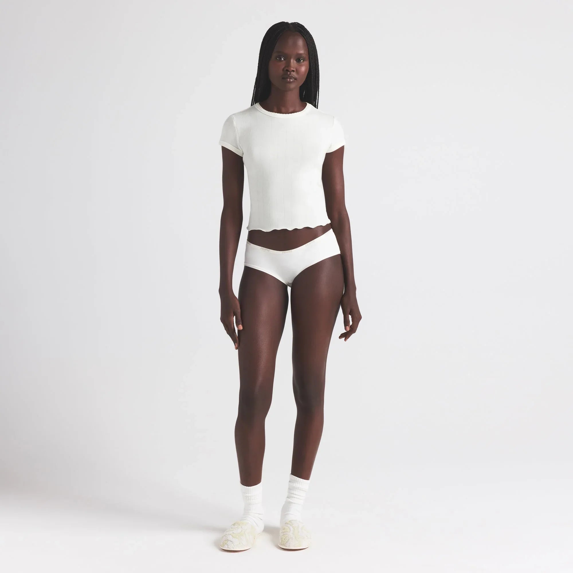 SKIMS DROP NEEDLE POINTELLE BABY TEE | MARBLE - TİŞÖRT - My Suti