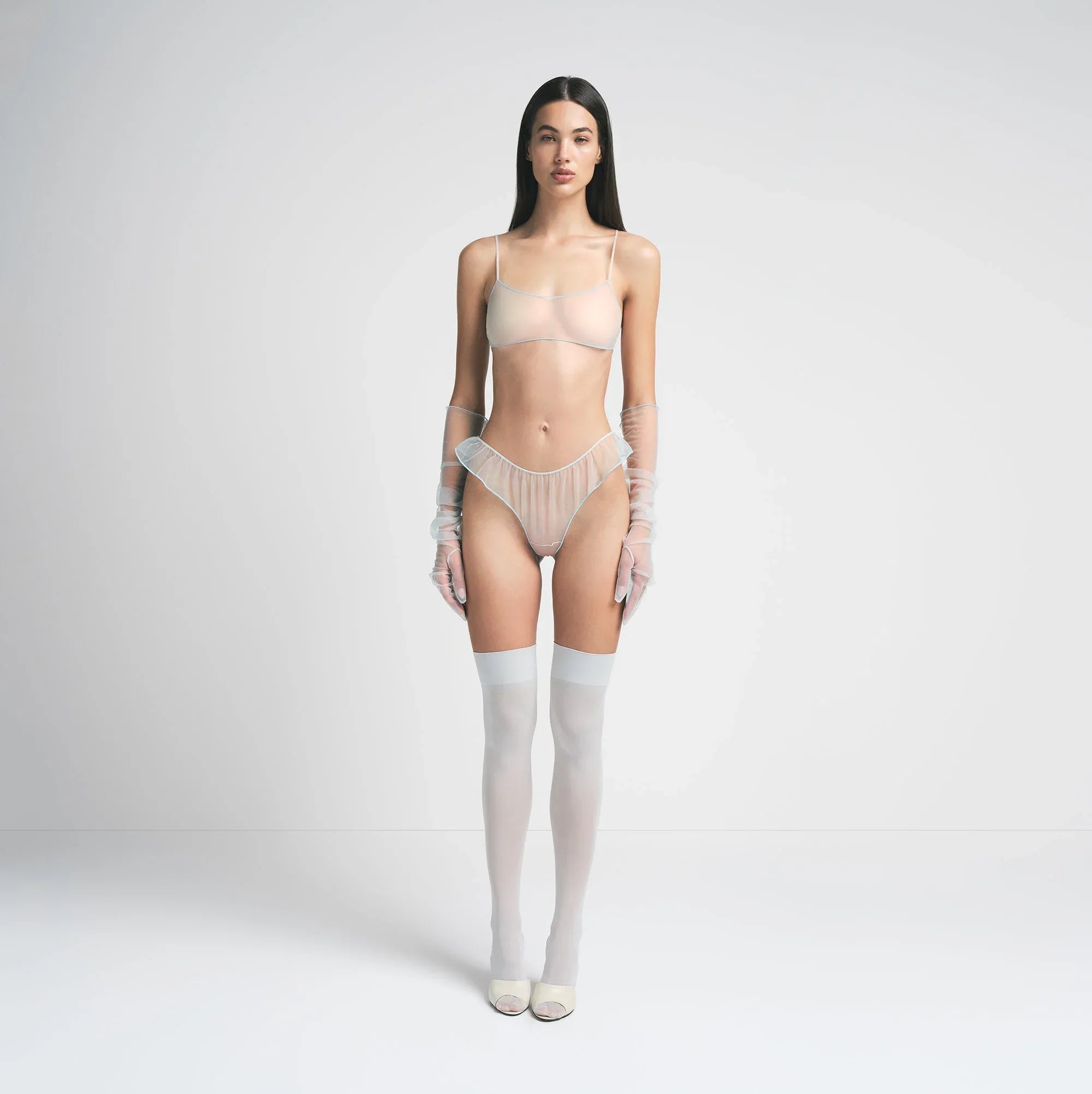 SKIMS TULLE THONG | PLATINUM CONTRAST - TANGA - My Suti