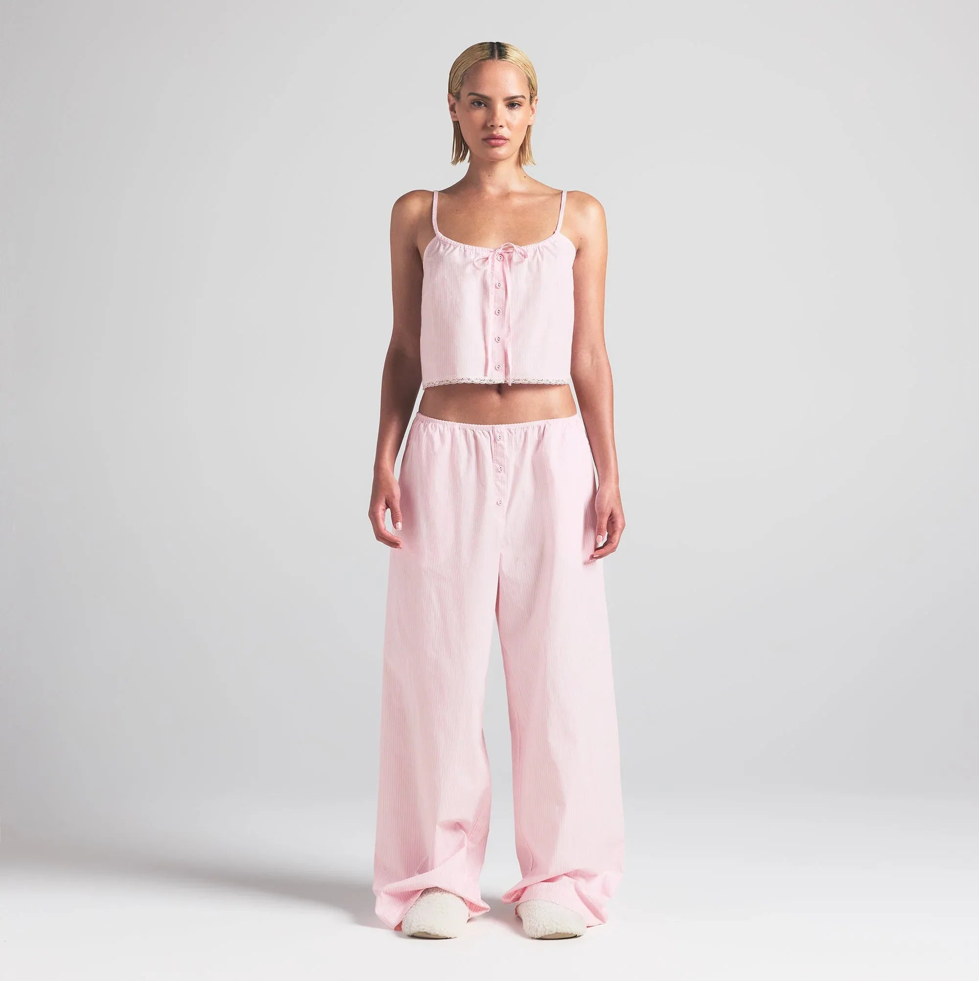 SKIMS COTTON POPLIN SLEEP CAMI | CHERRY BLOSSOM STRIPE - GECELİK - My Suti