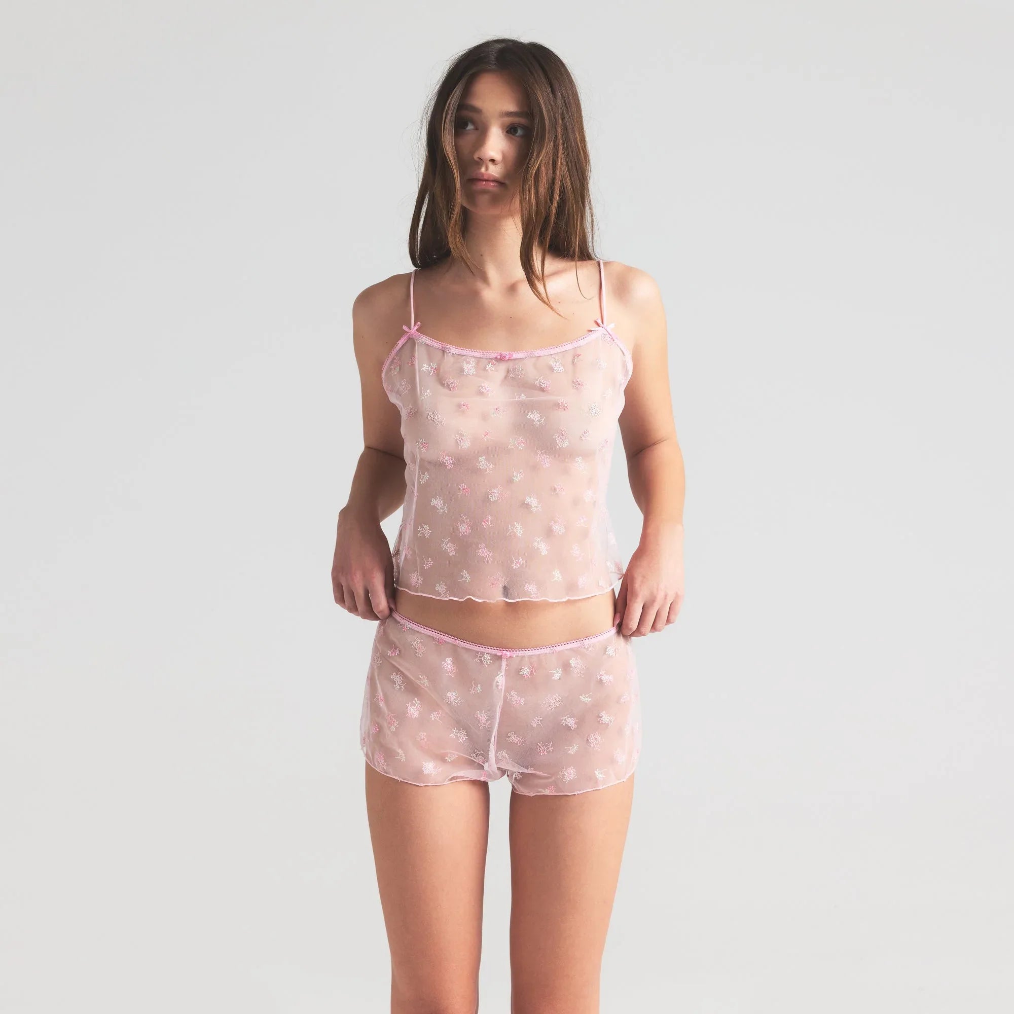 SKIMS SPRING INTIMATES CAMI AND SHORT SET | CHERRY BLOSSOM MULTI TULLE - TAKIM - My Suti