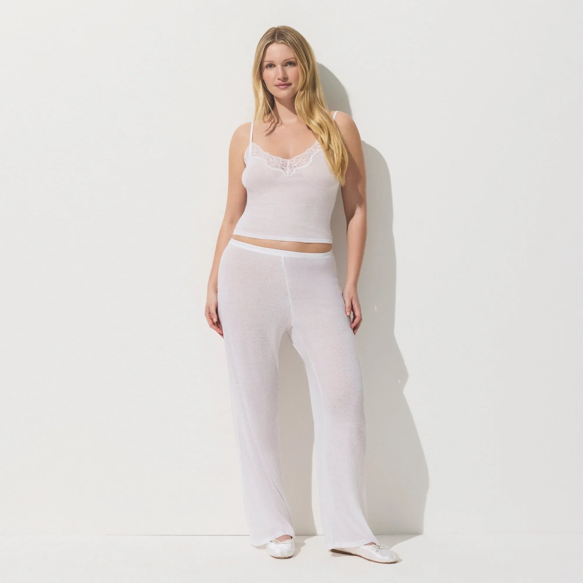 SKIMS SHEER COTTON LACE CAMI | SNOW - TİŞÖRT - My Suti