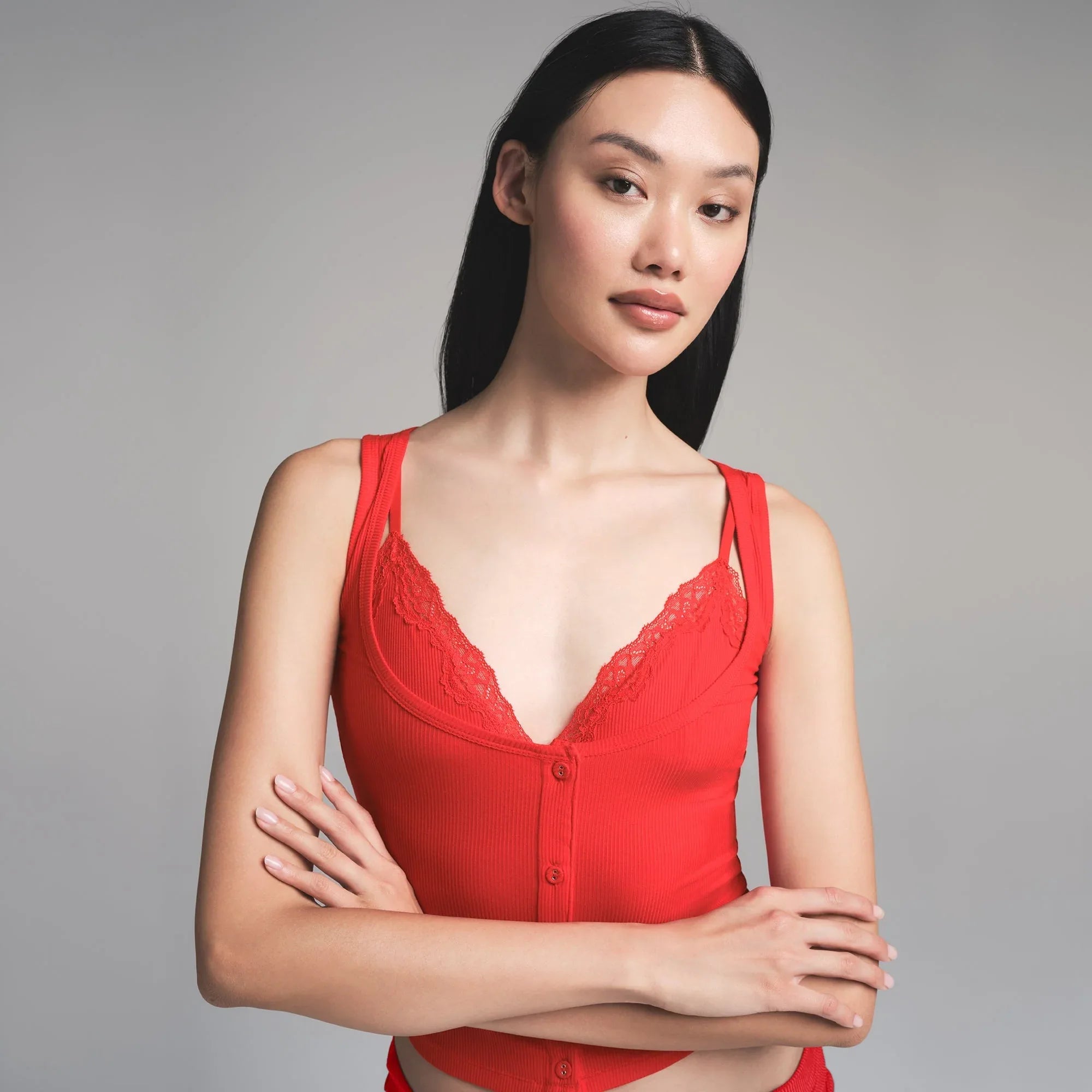 SKIMS SOFT LOUNGE LACE TANK WITH BRALETTE | CHERRY - TİŞÖRT - My Suti