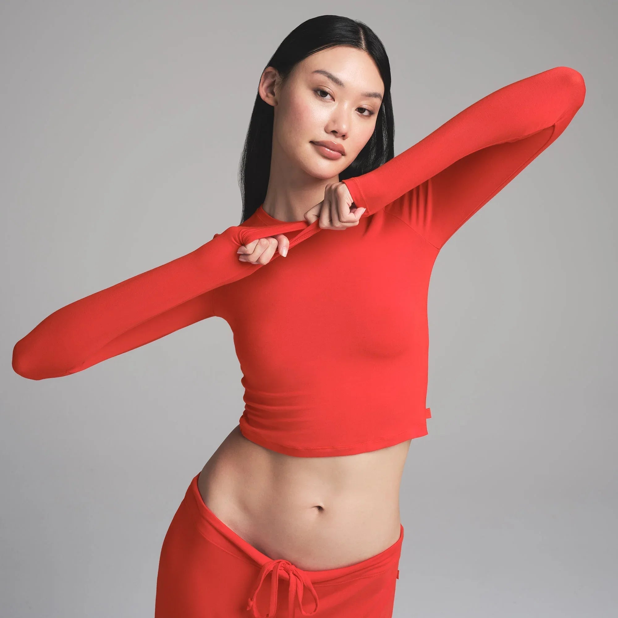 SKIMS SLEEP SUPER CROPPED LONG SLEEVE | RUBY - TİŞÖRT - My Suti