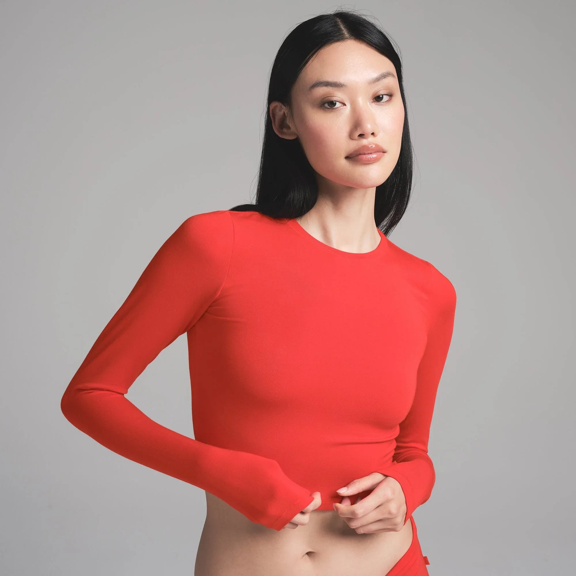 SKIMS SLEEP SUPER CROPPED LONG SLEEVE | RUBY - TİŞÖRT - My Suti