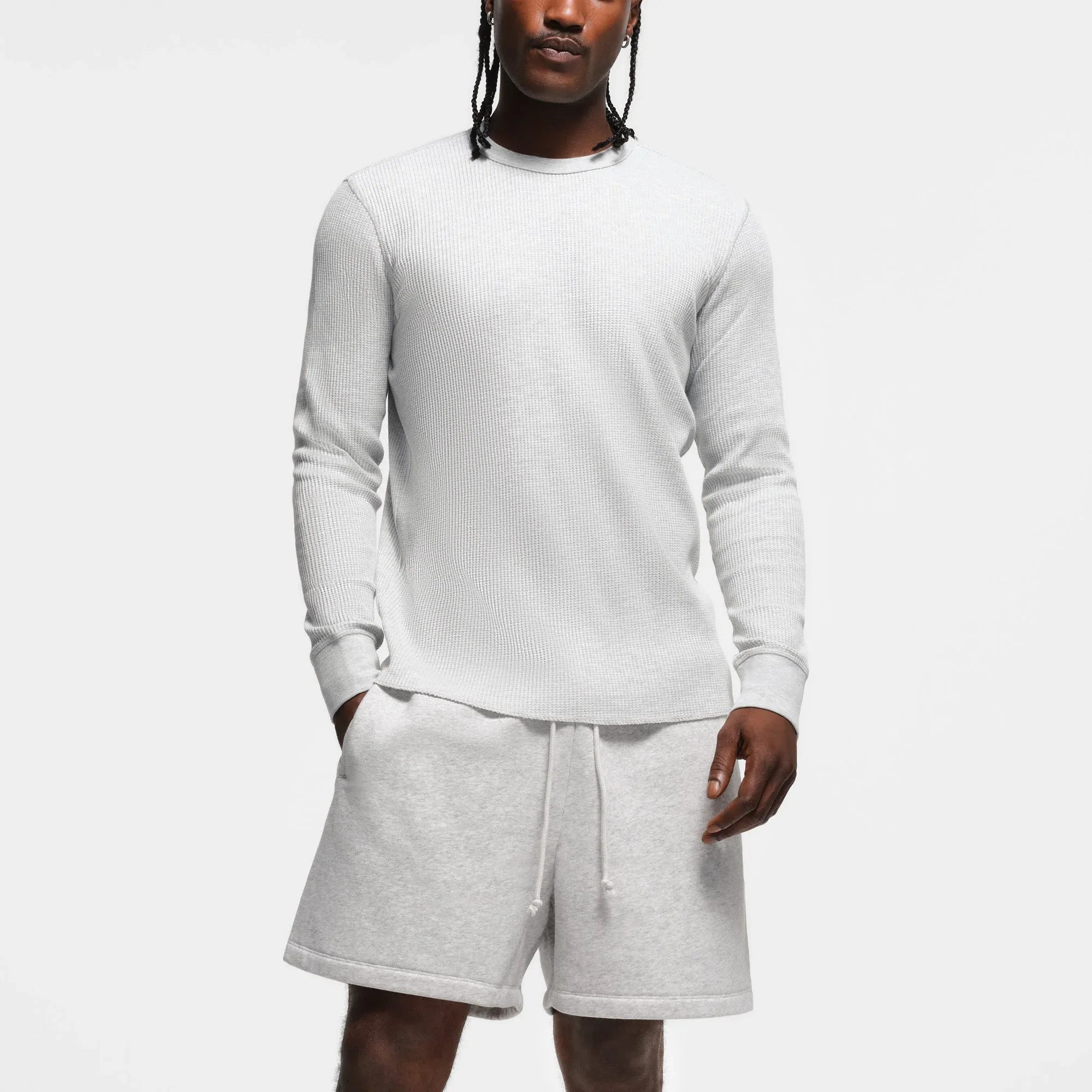 SKIMS WAFFLE MENS LONG SLEEVE T-SHIRT | LIGHT HEATHER GREY - TİŞÖRT - My Suti