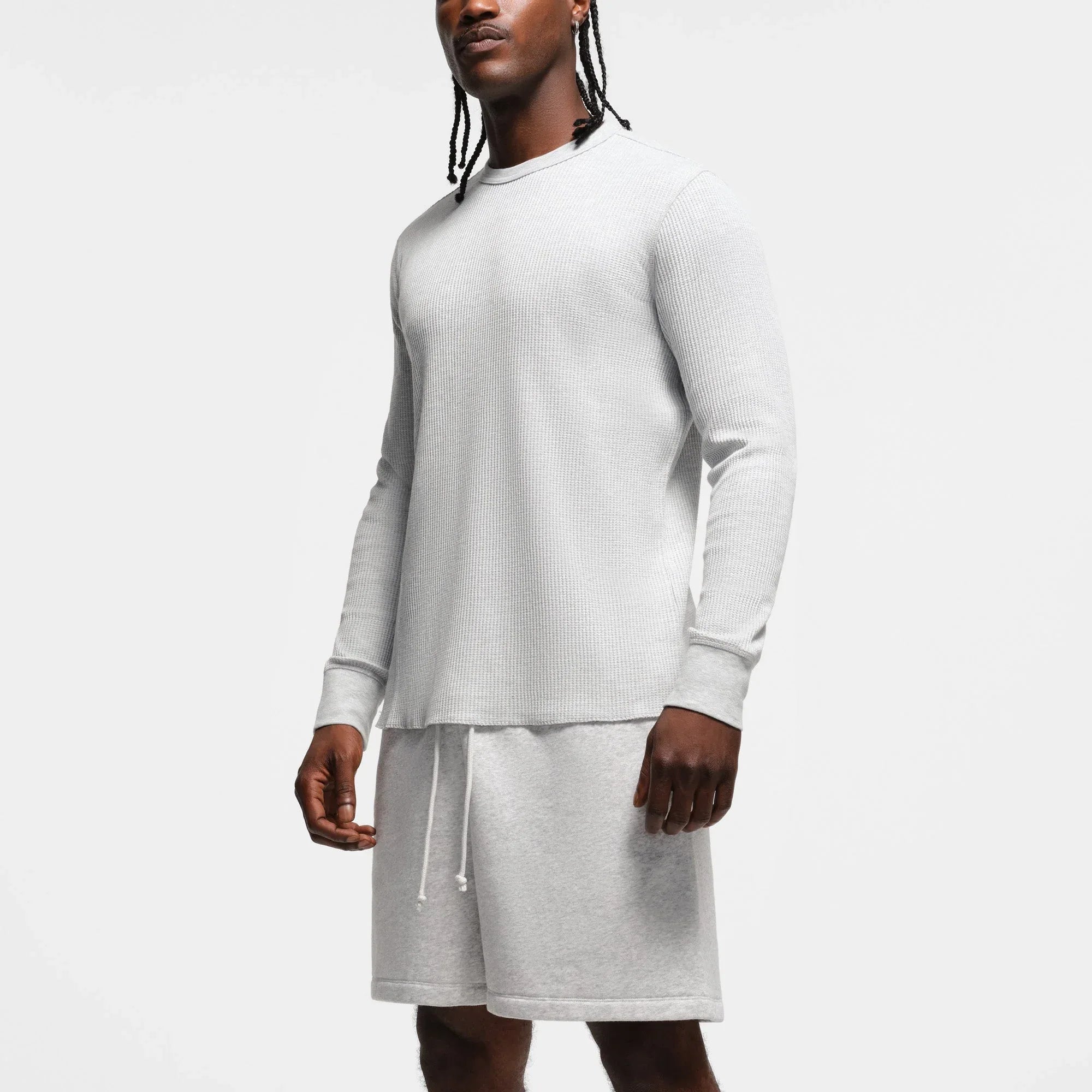 SKIMS WAFFLE MENS LONG SLEEVE T-SHIRT | LIGHT HEATHER GREY - TİŞÖRT - My Suti