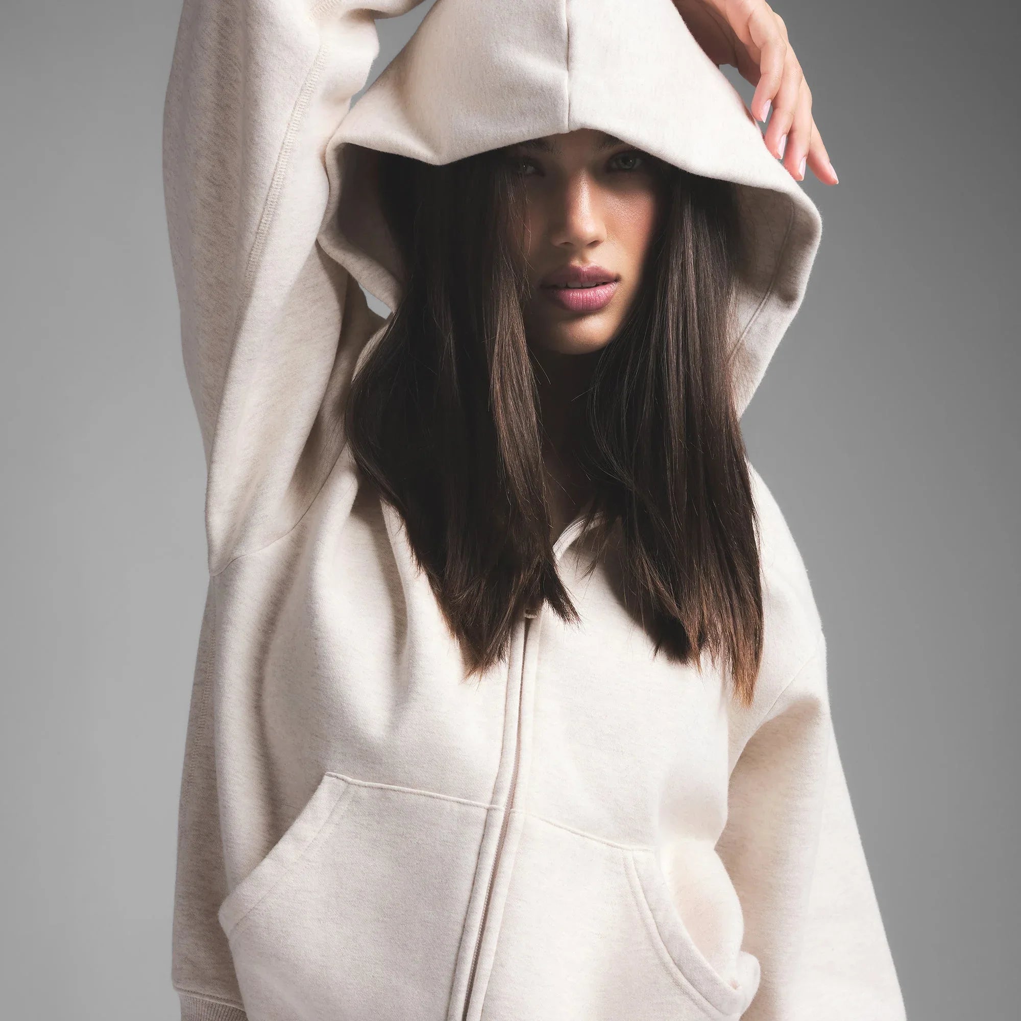 SKIMS COTTON FLEECE ZIP UP HOODIE | HEATHER OATMEAL - KAPŞONLU SWEATSHIRT - My Suti