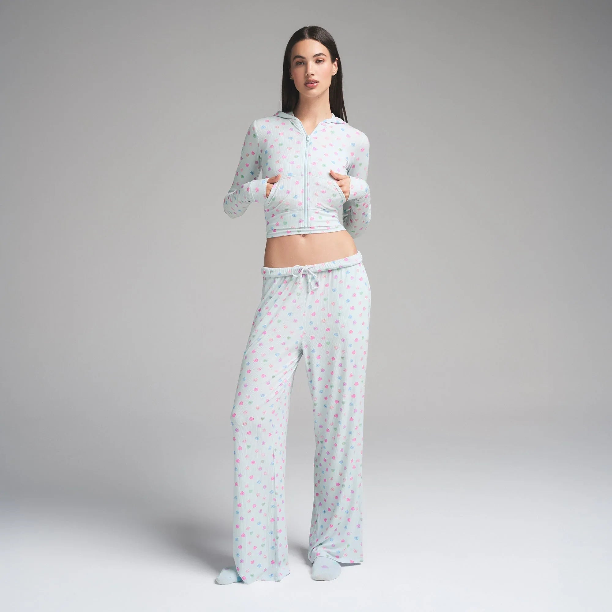 SKIMS SOFT LOUNGE ZIP UP HOODIE | CLOUD CANDY HEART PRINT - KAPŞONLU SWEATSHIRT - My Suti