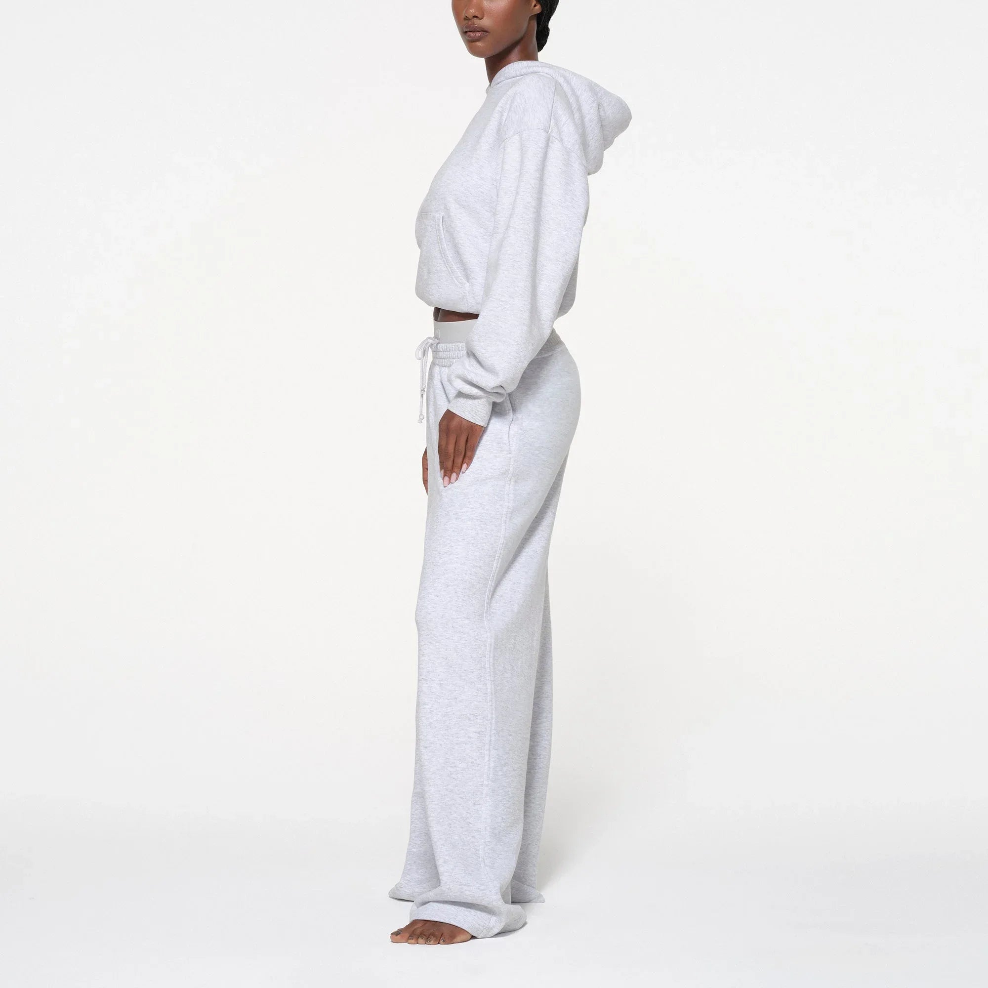 SKIMS COTTON FLEECE OVERSIZED DOUBLE WAISTBAND PANT | LIGHT HEATHER GREY - PANTOLON - My Suti