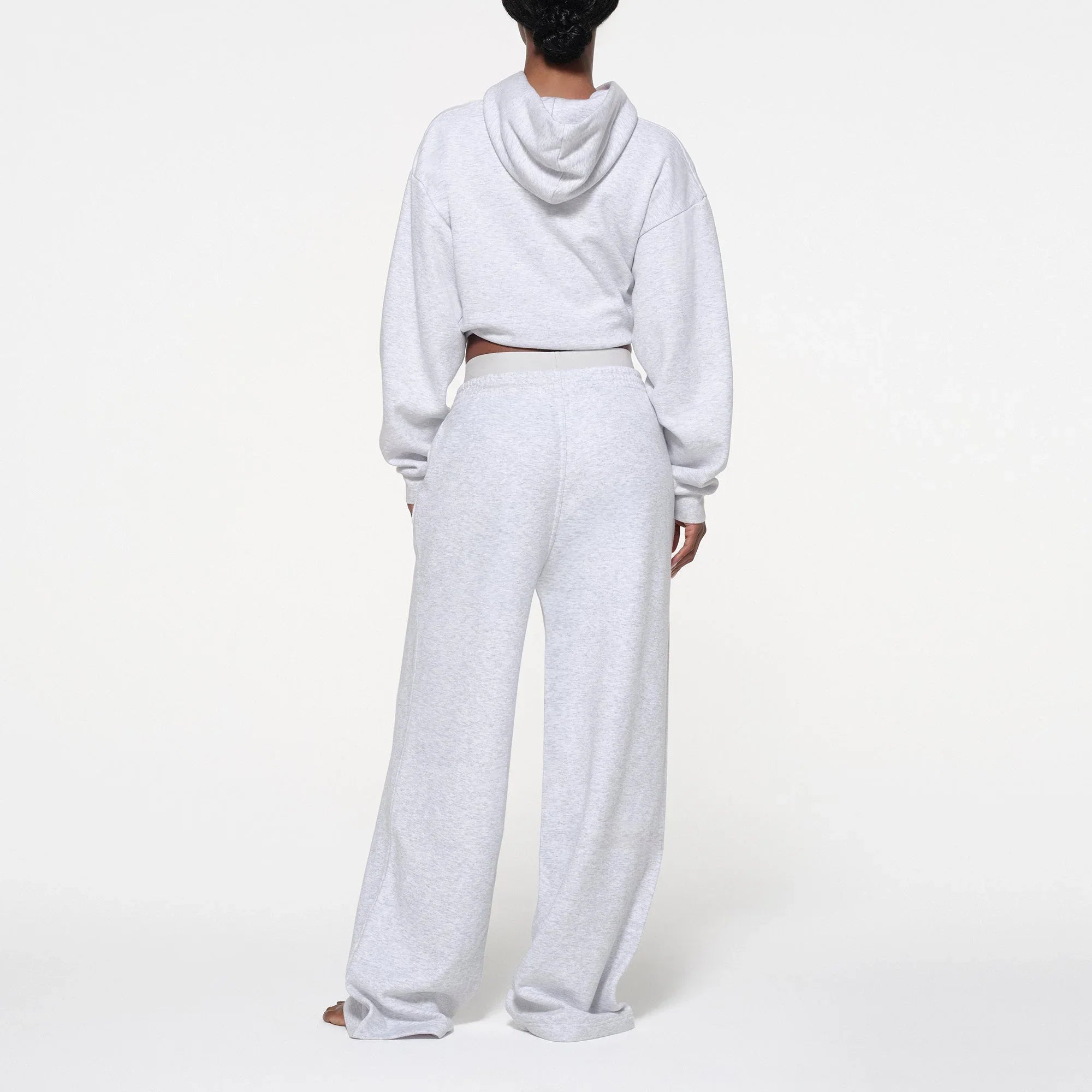 SKIMS COTTON FLEECE OVERSIZED DOUBLE WAISTBAND PANT | LIGHT HEATHER GREY - PANTOLON - My Suti