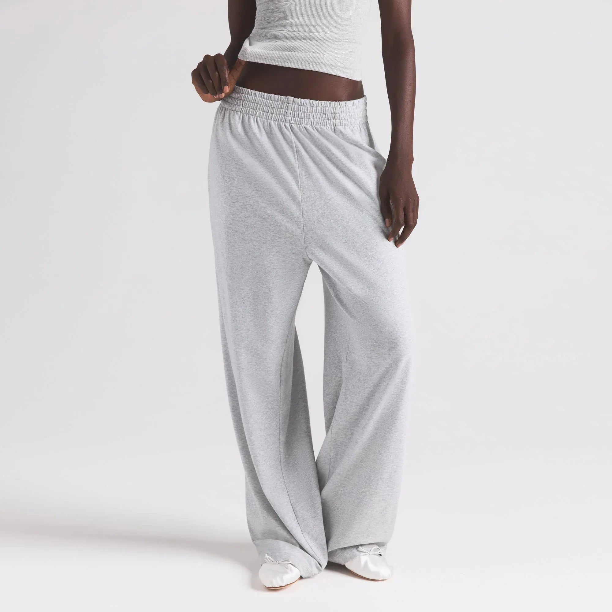 SKIMS COTTON JERSEY WIDE LEG PANT | LIGHT HEATHER GREY - PANTOLON - My Suti