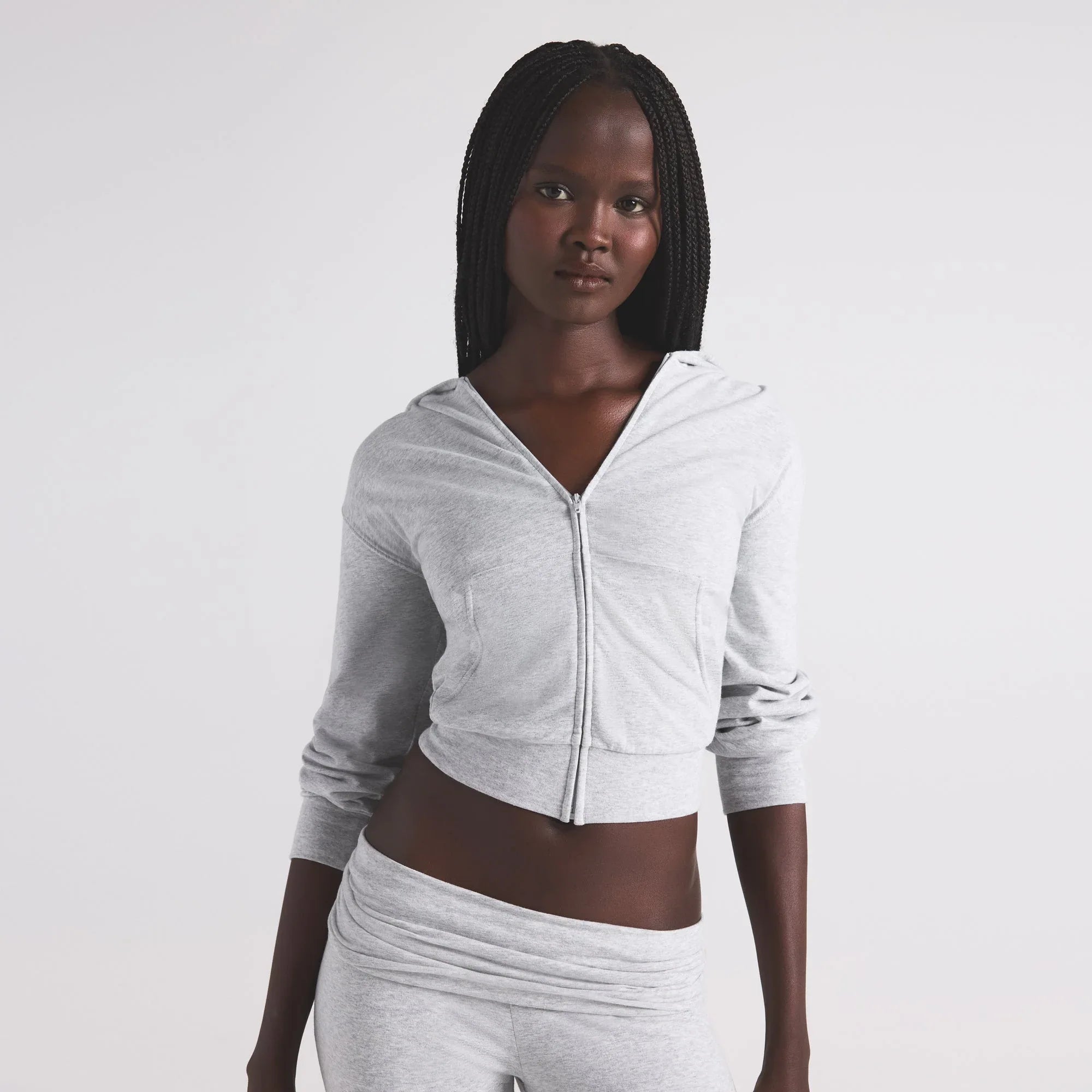 SKIMS COTTON JERSEY ZIP UP HOODIE | LIGHT HEATHER GREY - KAPŞONLU SWEATSHIRT - My Suti