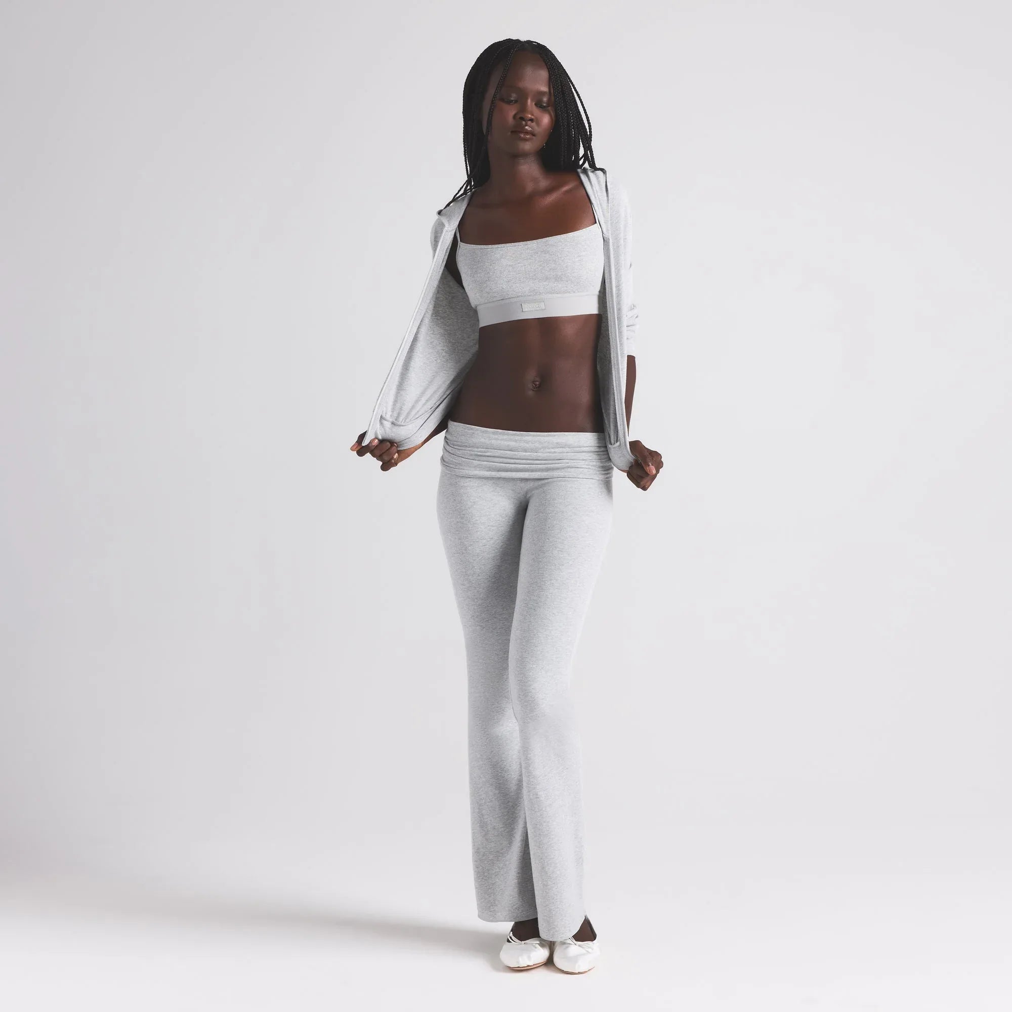 SKIMS COTTON JERSEY ZIP UP HOODIE | LIGHT HEATHER GREY - KAPŞONLU SWEATSHIRT - My Suti