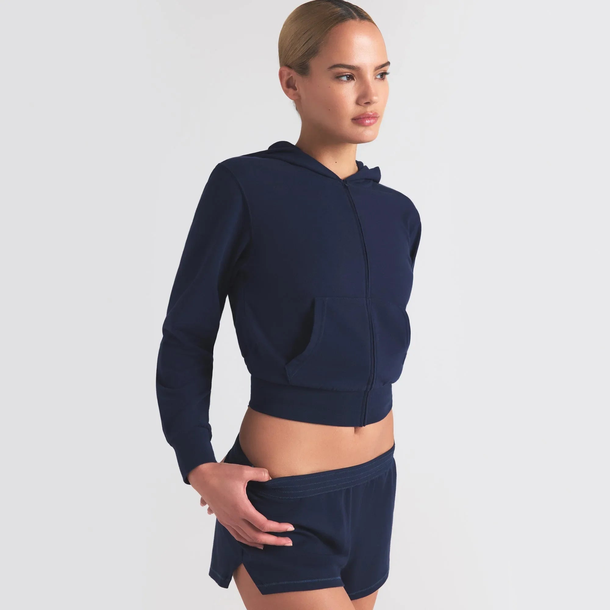 SKIMS COTTON JERSEY ZIP UP HOODIE | NAVY - KAPŞONLU SWEATSHIRT - My Suti