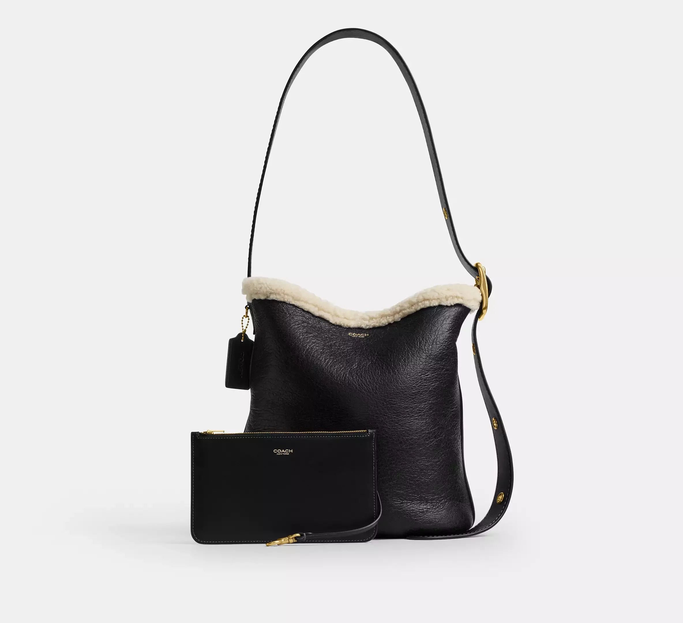 Coach Bleecker Bucket Bag In Shearling - Shearling/Brass/Black Natural - My Suti