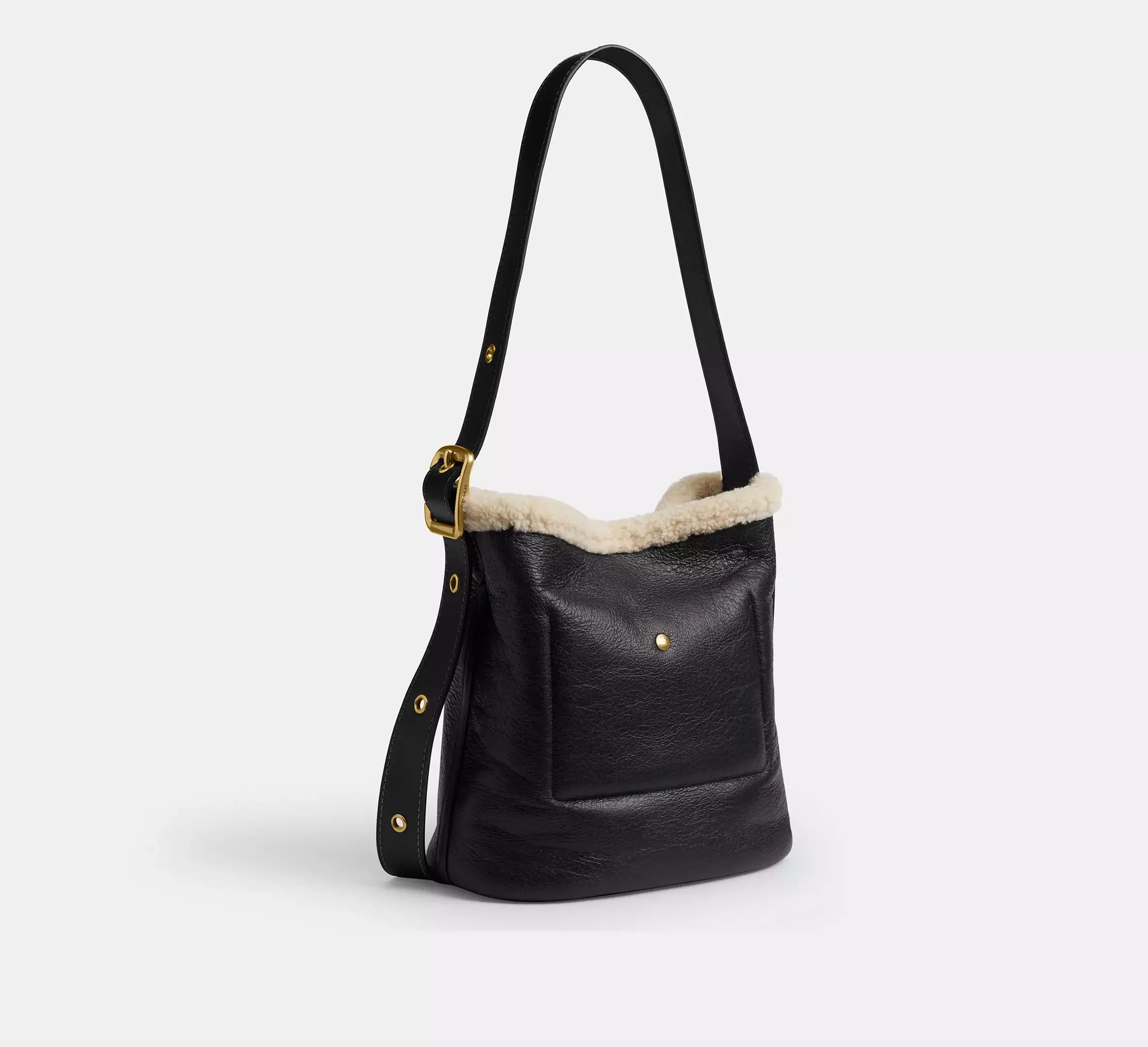 Coach Bleecker Bucket Bag In Shearling - Shearling/Brass/Black Natural - My Suti