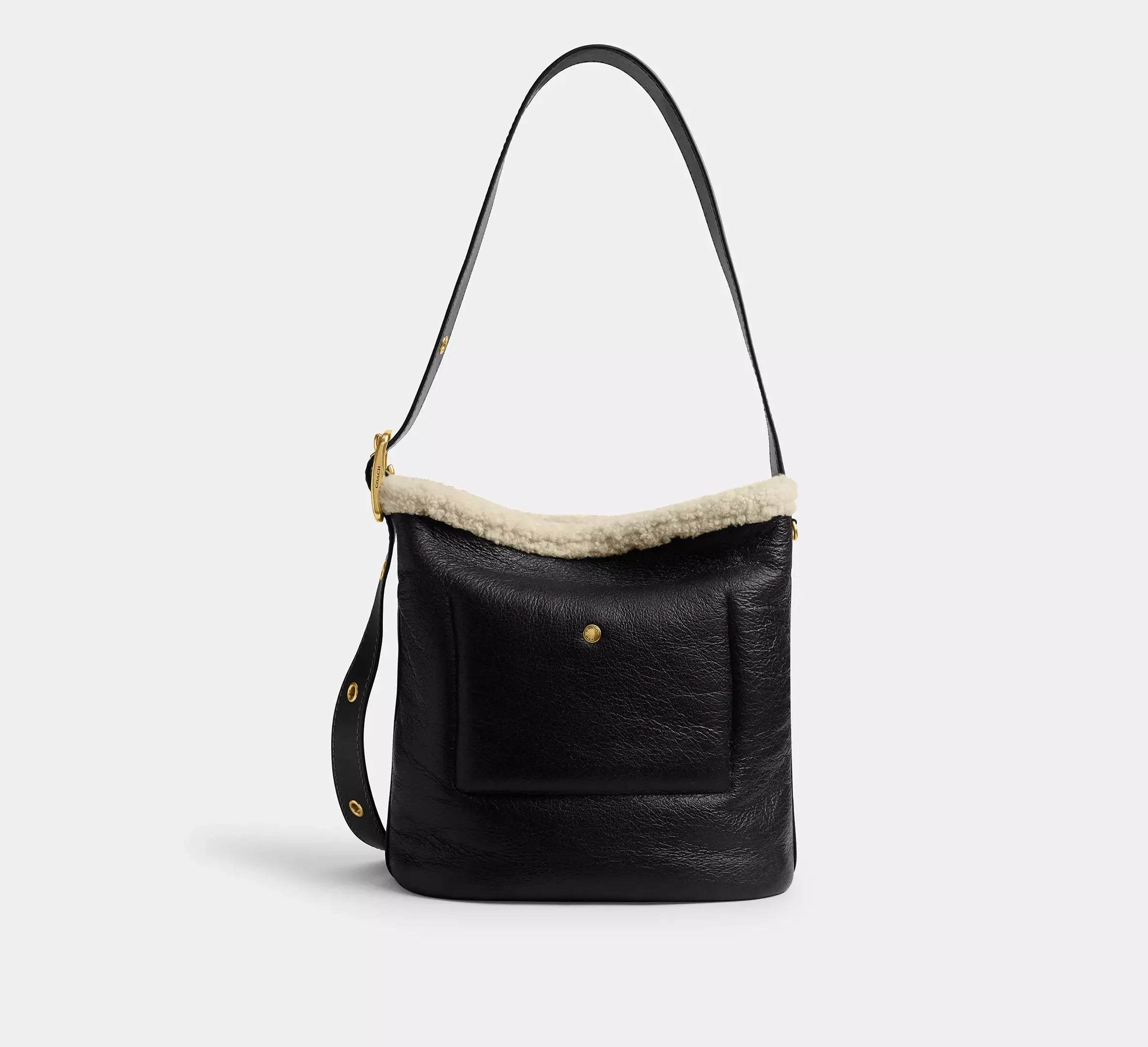 Coach Bleecker Bucket Bag In Shearling - Shearling/Brass/Black Natural - My Suti