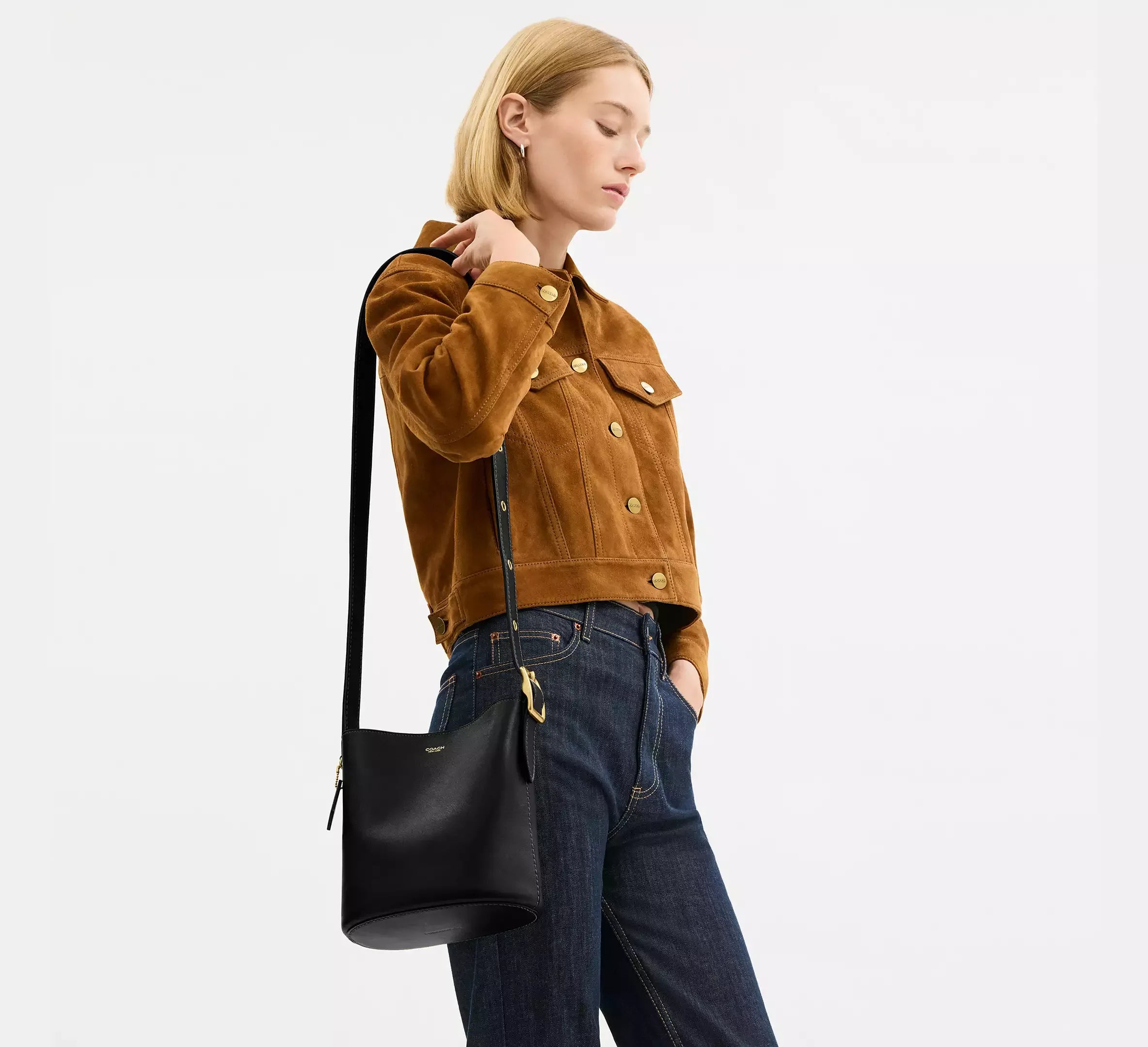 Coach Bleecker Bucket Bag 21 - Brass/Black - My Suti