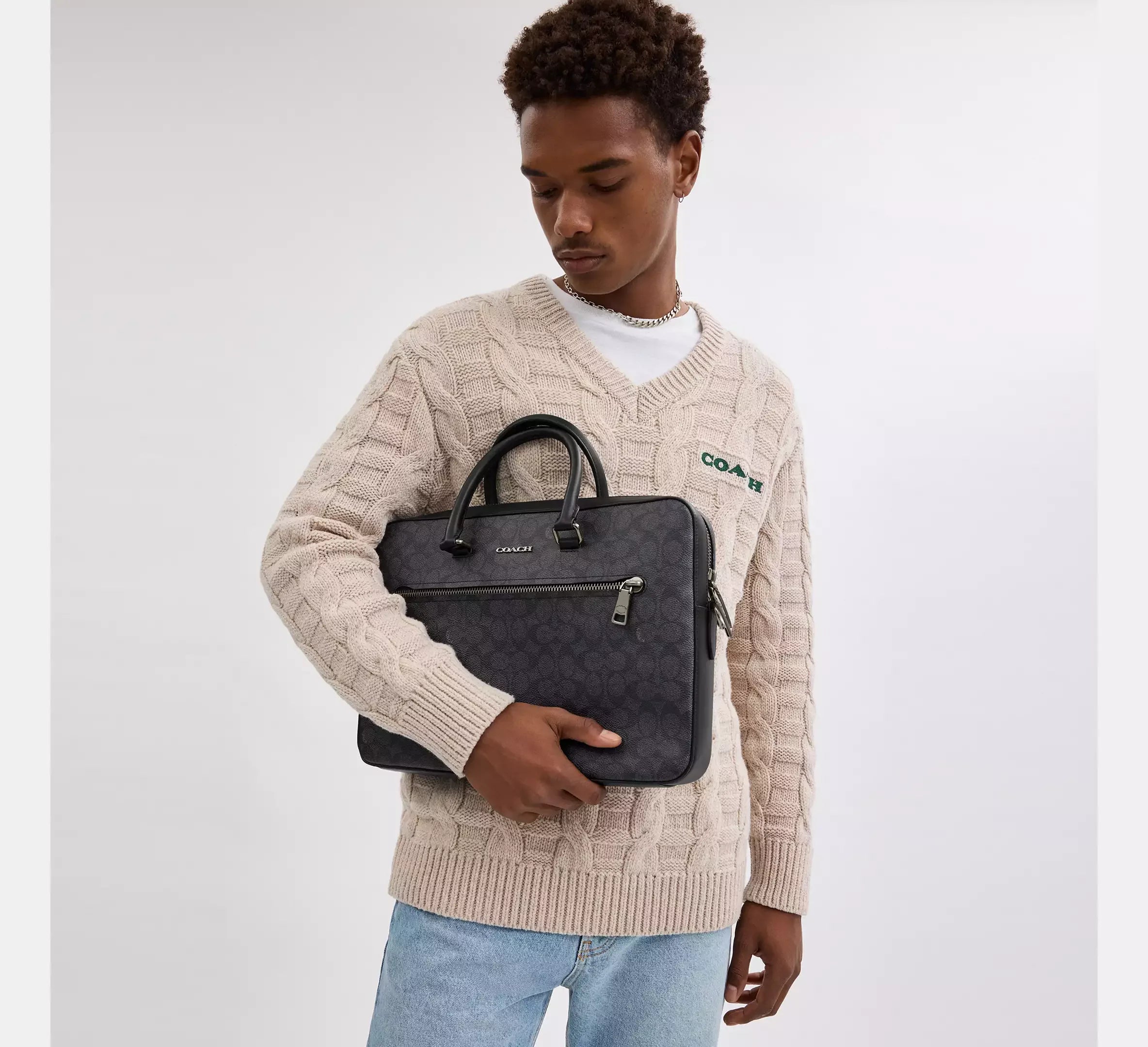 Coach Ethan Slim Brief In Signature - Gunmetal/Charcoal/Black - My Suti