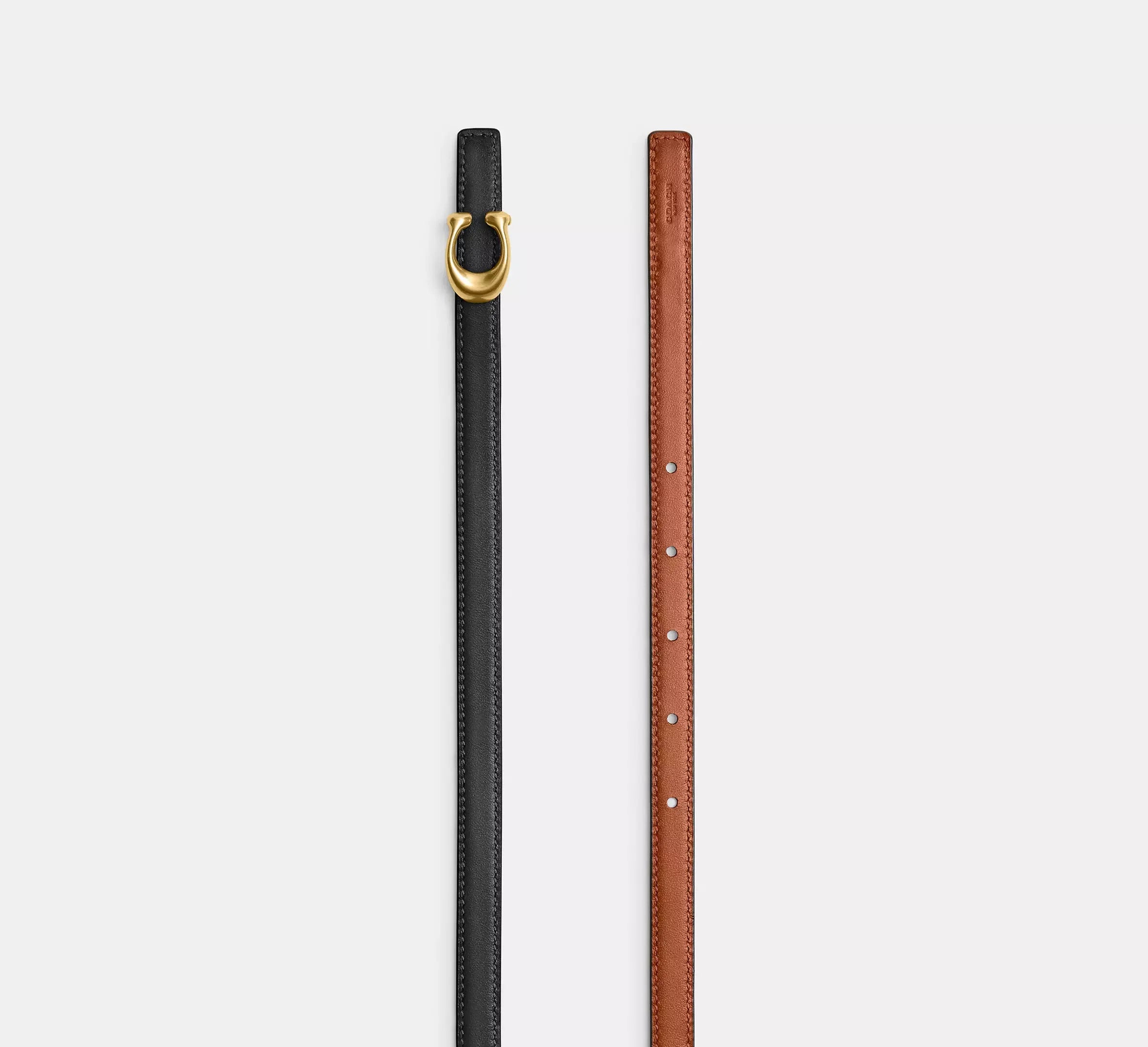 Coach Sculpted Signature Buckle Reversible Belt, 13 Mm - Brass/Black Burnished Amber - My Suti