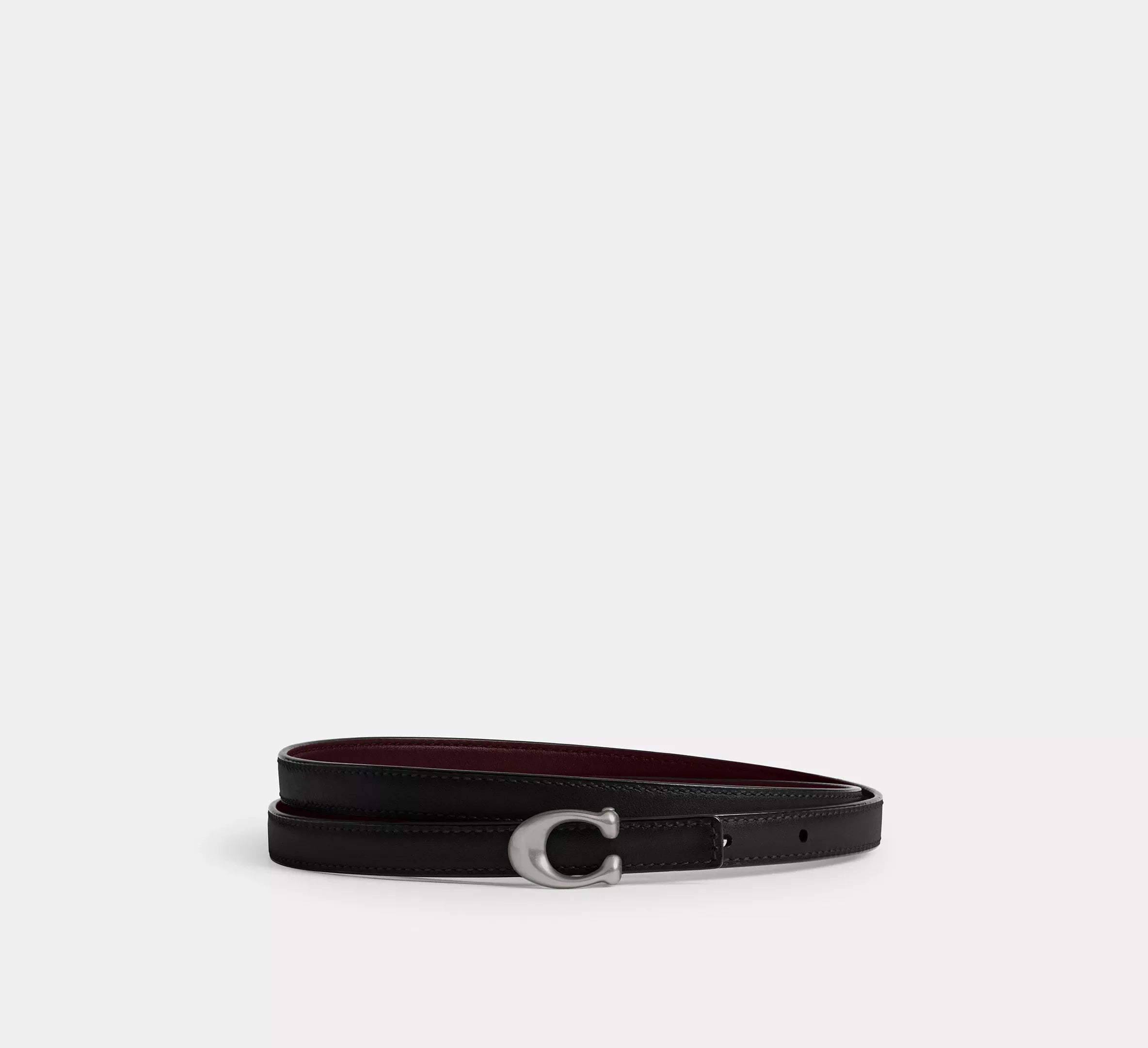 Coach Sculpted Signature Buckle Reversible Belt, 13 Mm - Silver/Black Merlot - My Suti