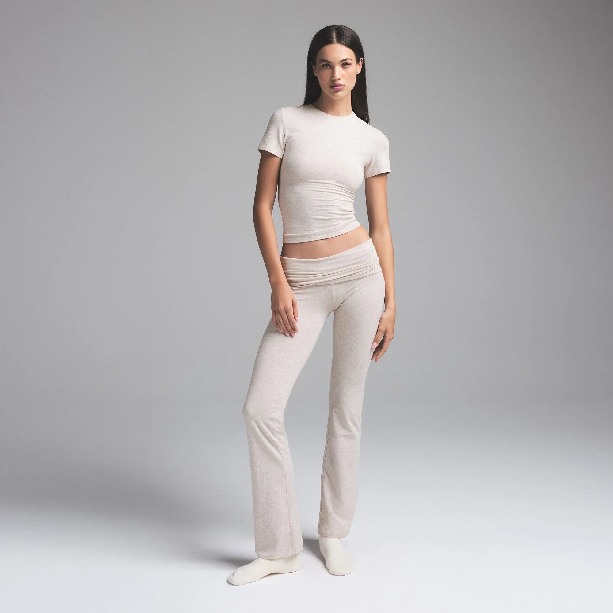 SKIMS COTTON JERSEY FOLDOVER PANT | HEATHER OATMEAL - TAYT - My Suti