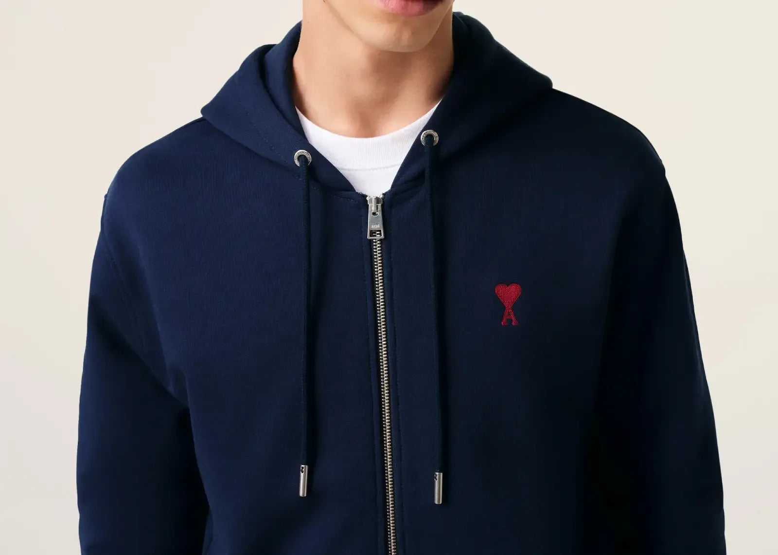 Ami Paris Ami De Coeur Cotton Zipped Hoodie Navy - My Suti