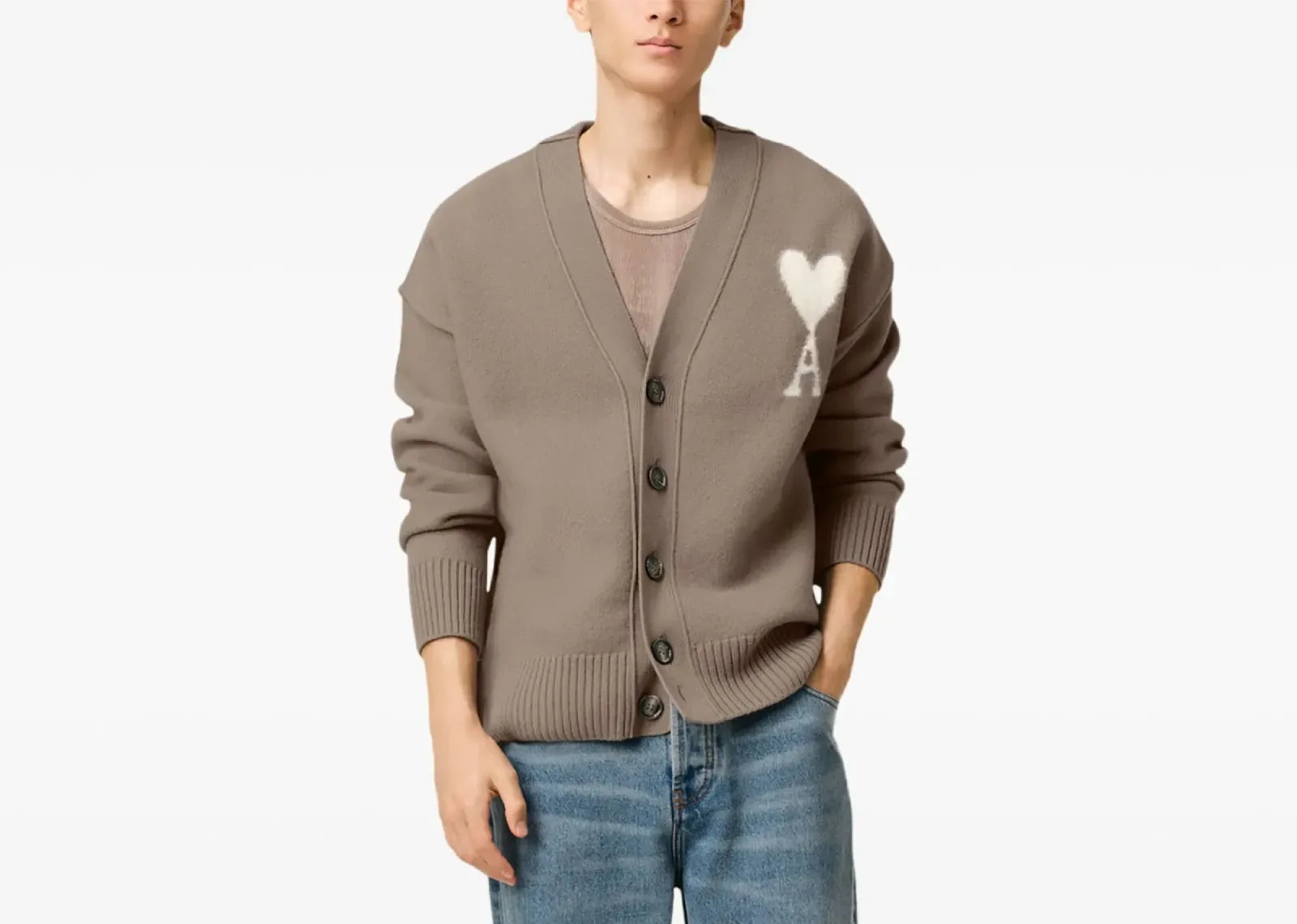 Ami Paris Ami De Coeur Cardigan Ash Grey - My Suti