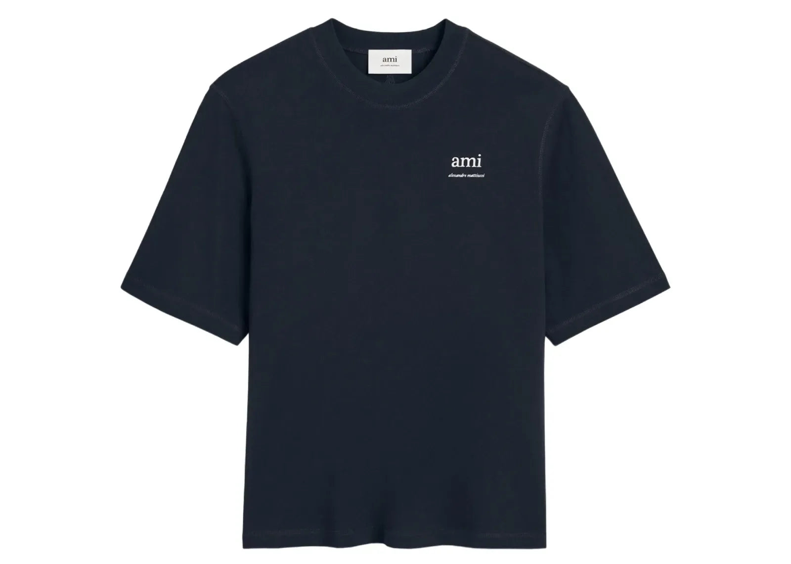 Ami Paris Logo Embroidered T-shirt Navy Blue - My Suti