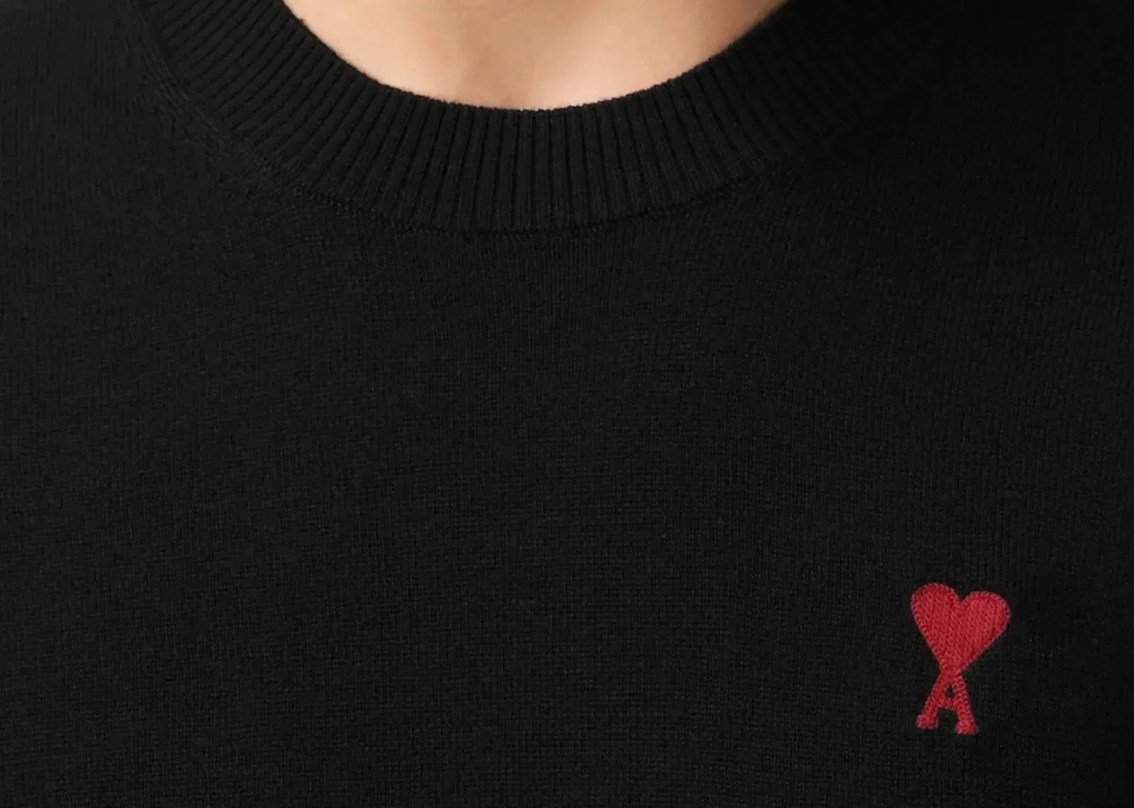 Ami Paris Logo Embroidered Wool Jumper Black Scarlet - My Suti