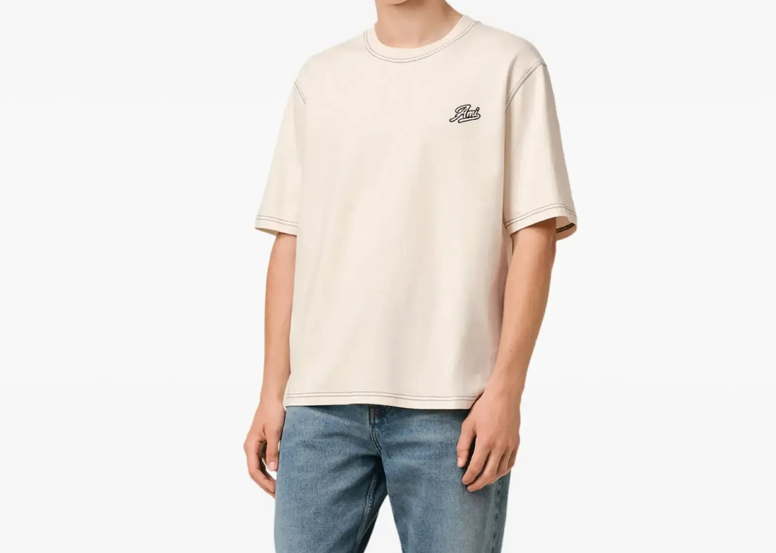 Ami Paris Printed T-Shirt Cream White - My Suti