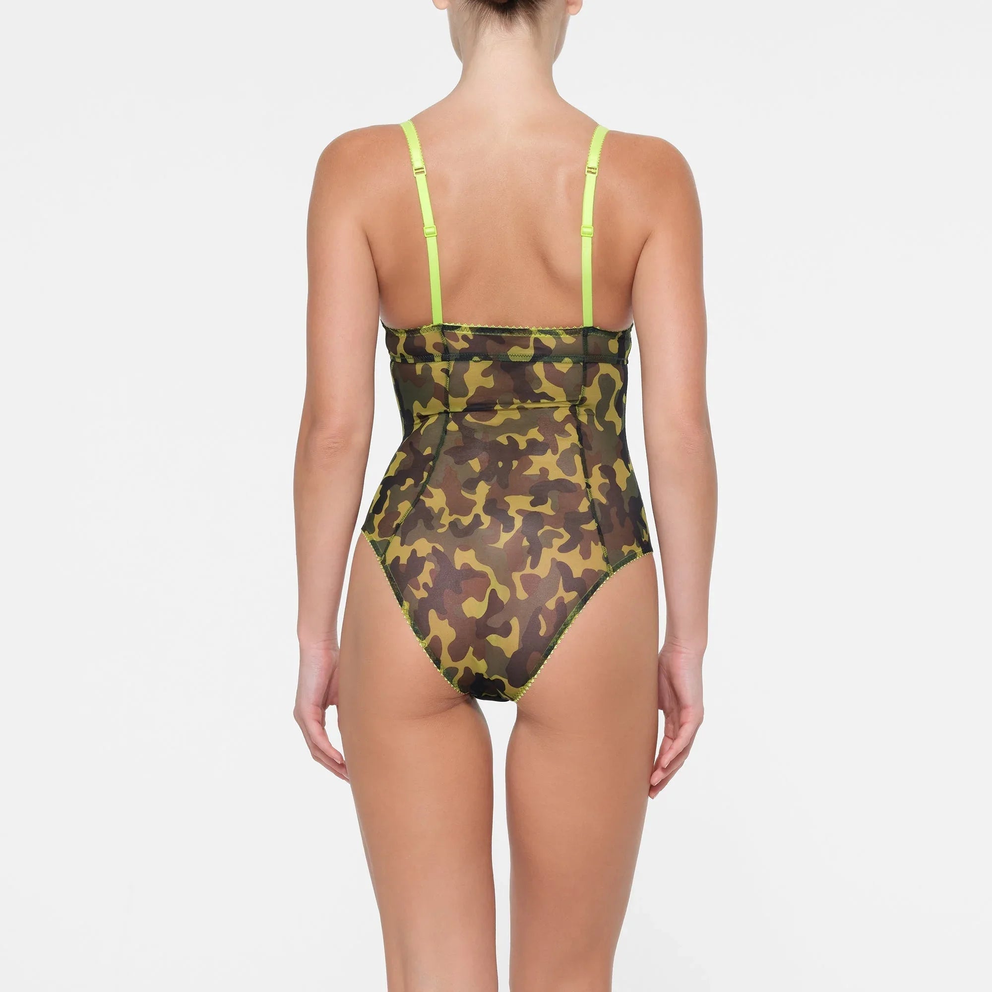 SKIMS ULTRA FINE MESH PICOT BRIEF BODYSUIT | DAFFODIL CAMO - BODYSUIT - My Suti
