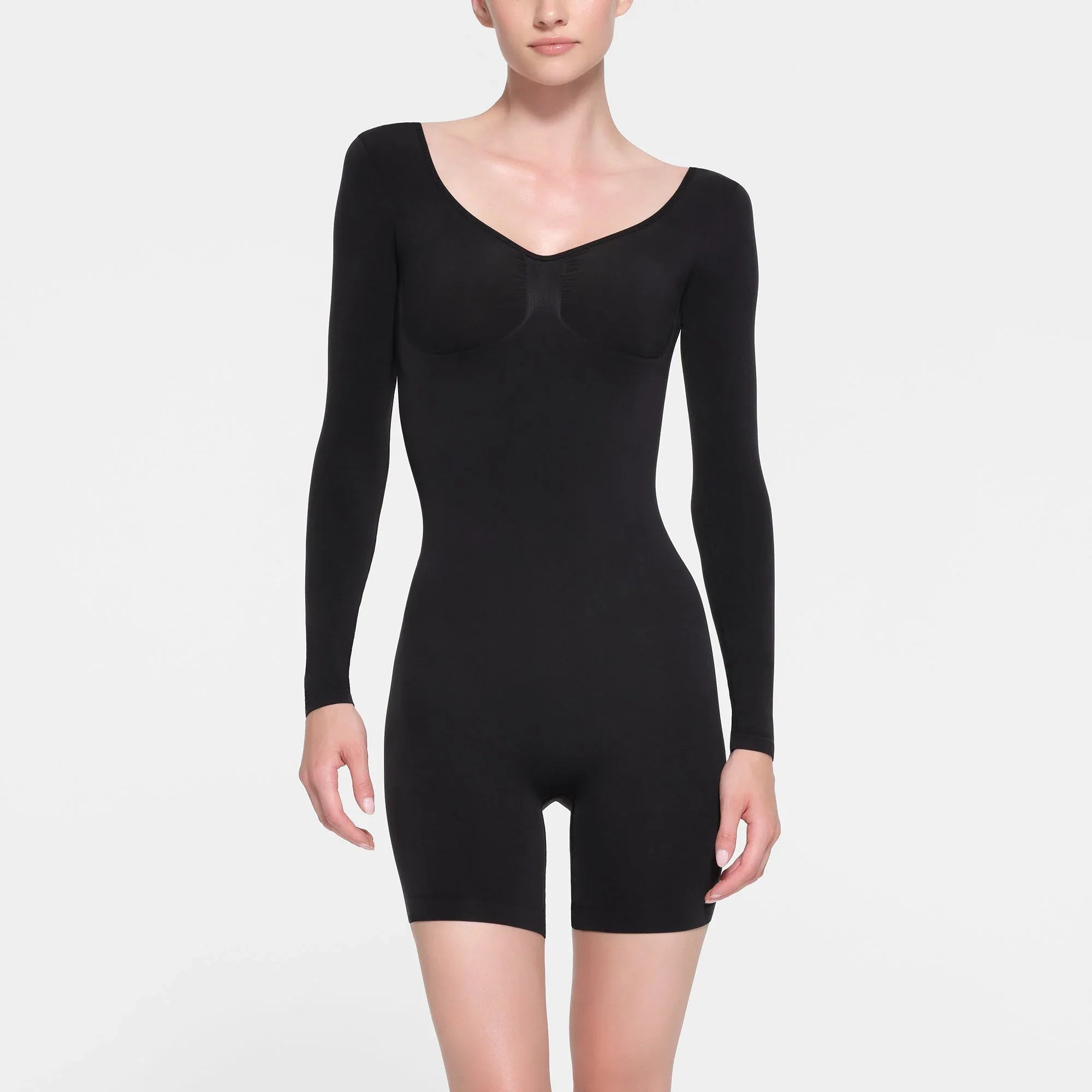 SKIMS SEAMLESS SCULPT LONG SLEEVE LOW BACK MID THIGH BODYSUIT | ONYX - BODYSUIT - My Suti