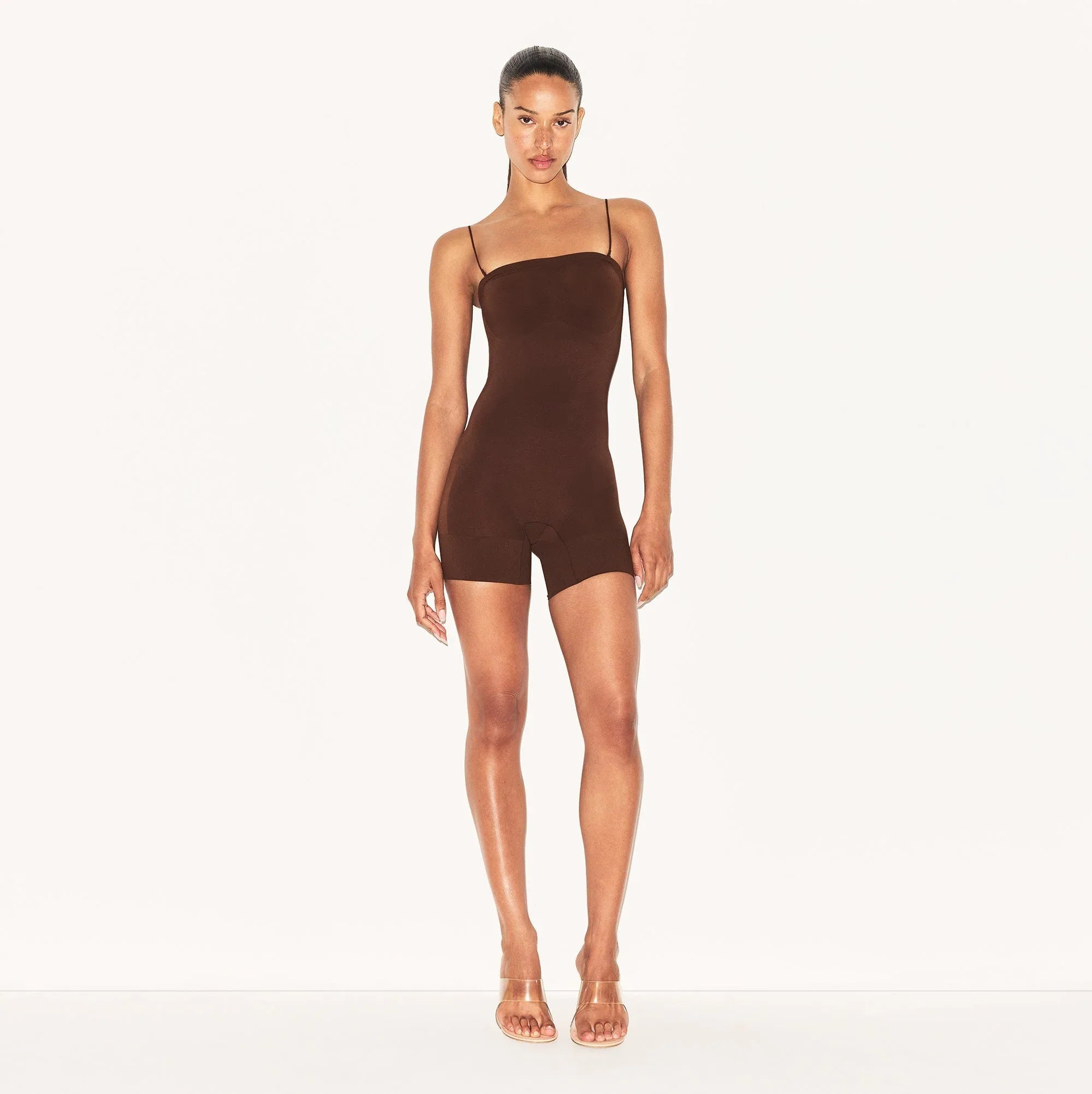 SKIMS SHEER SEAMLESS STRAPLESS SHORTIE BODYSUIT | COCOA - BODYSUIT - My Suti