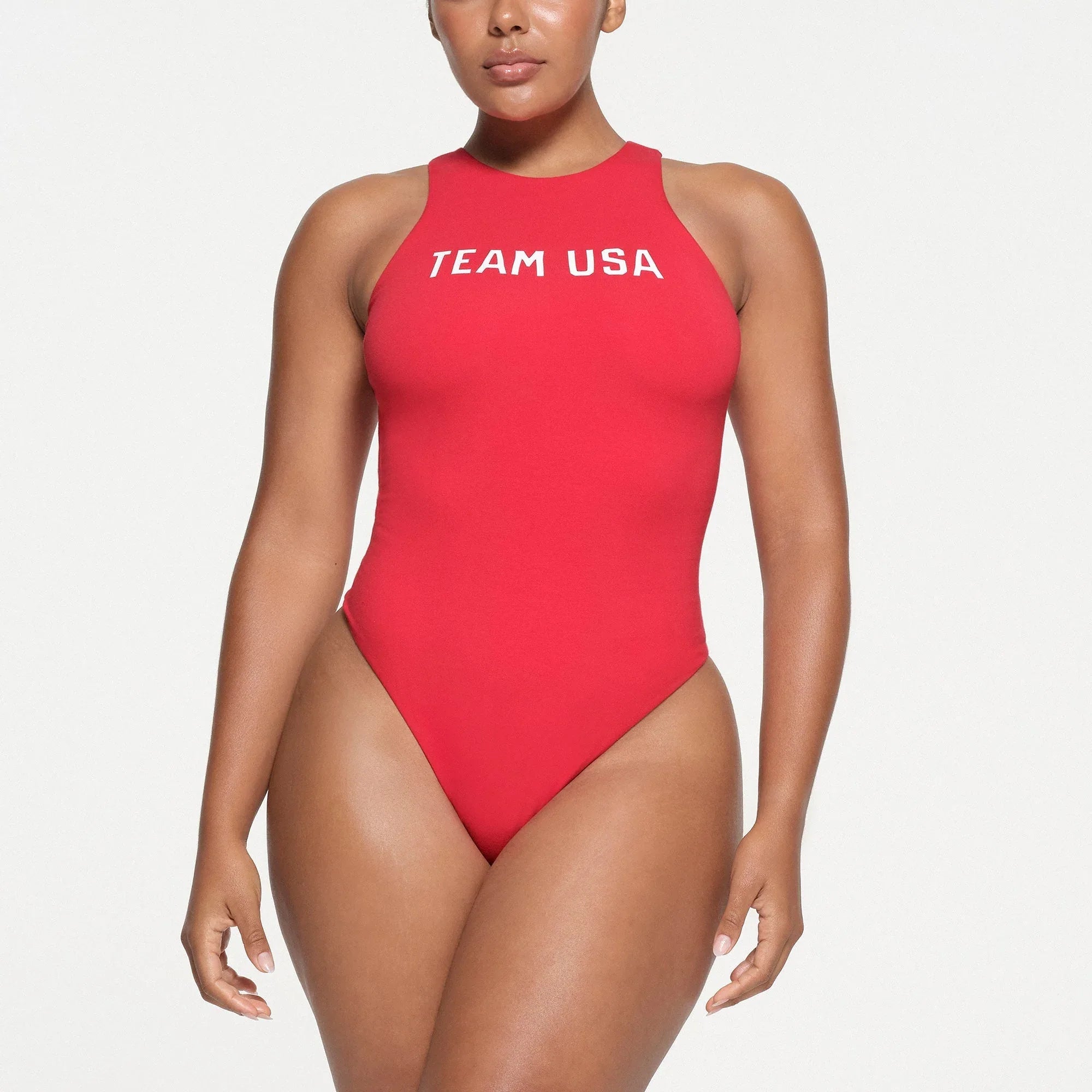 SKIMS FOR TEAM USA COTTON JERSEY OLYMPIC HIGH NECK BODYSUIT | RED - BODYSUIT - My Suti