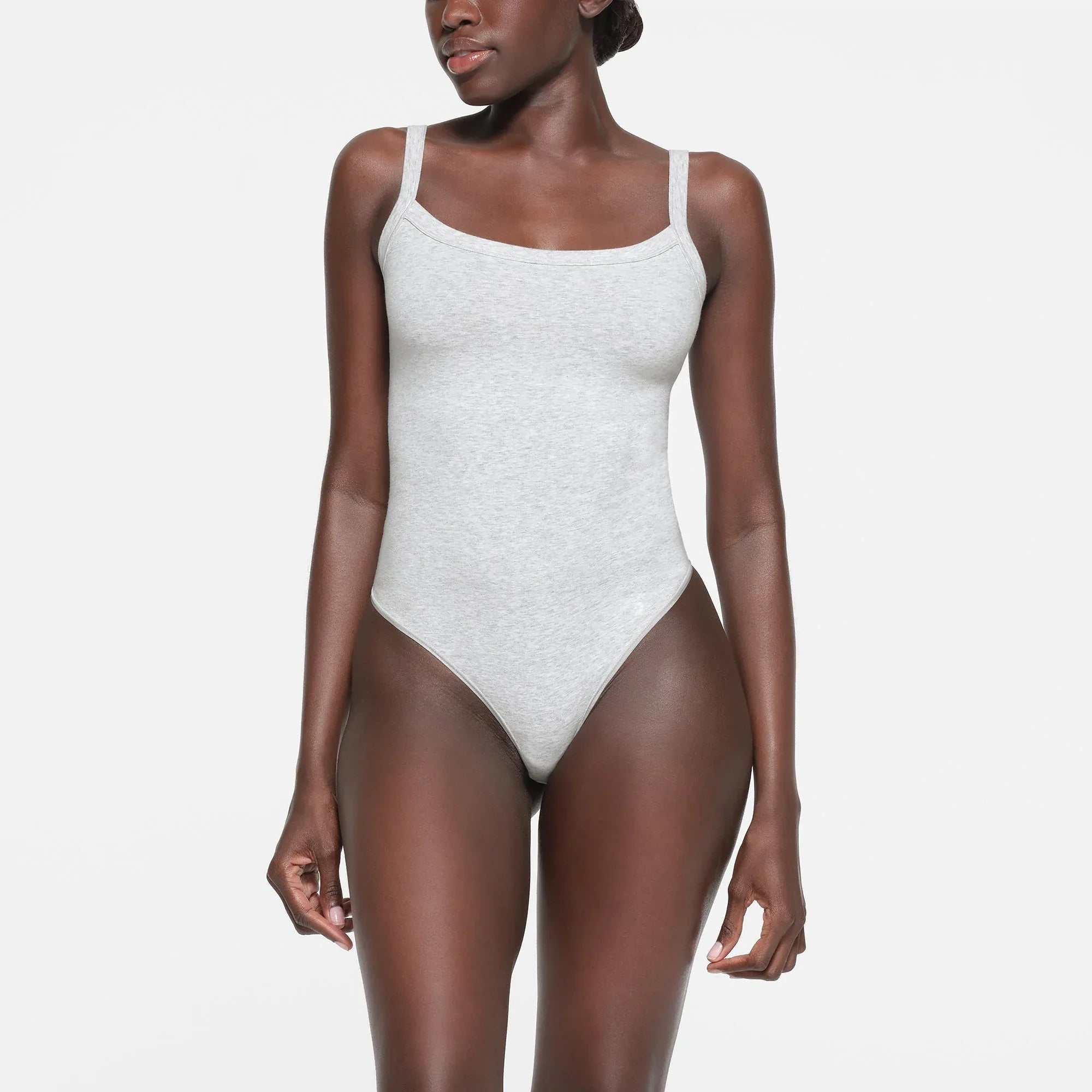 SKIMS COTTON JERSEY SCOOP NECK BODYSUIT | LIGHT HEATHER GREY - BODYSUIT - My Suti