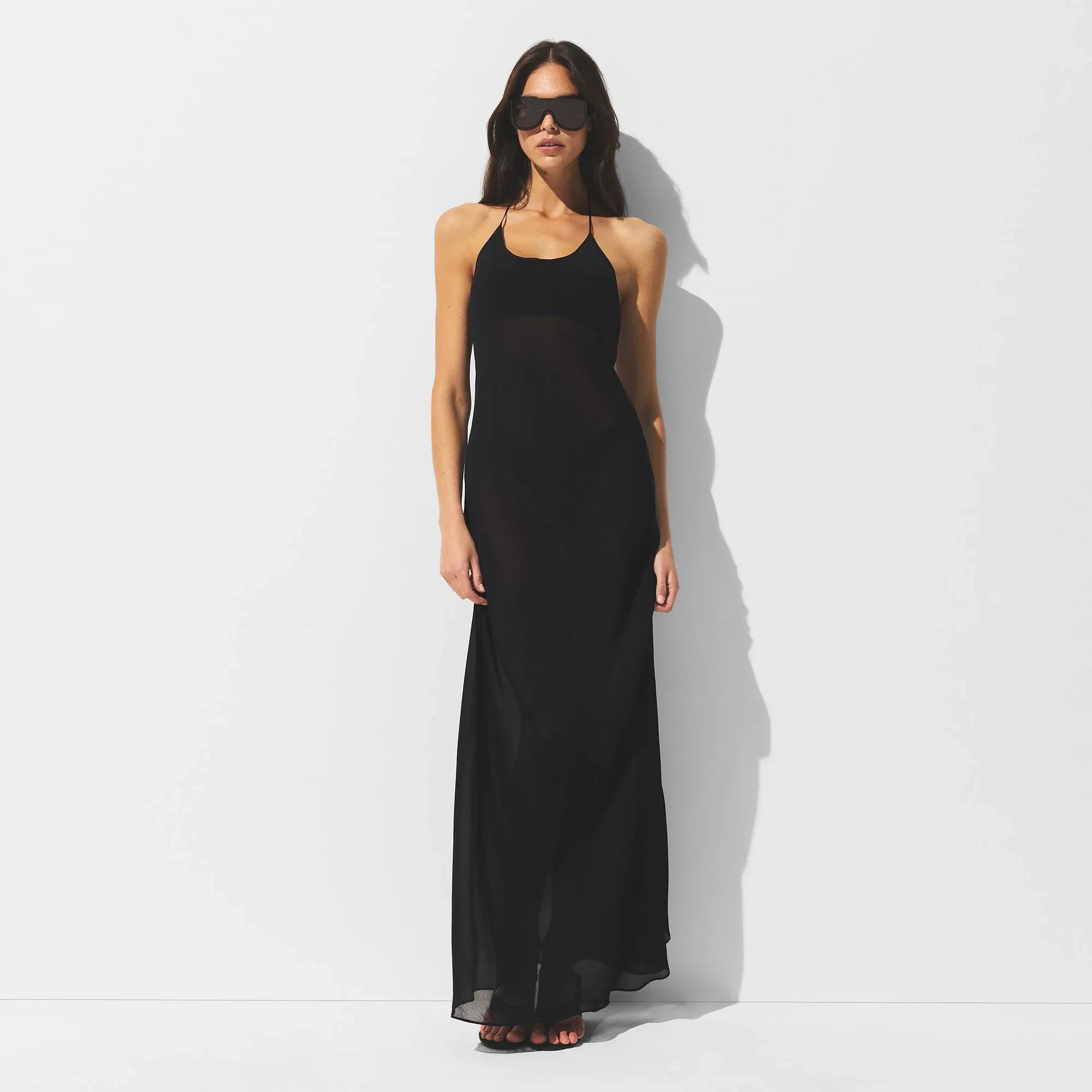 SKIMS SHEER COVER-UPS LONG HALTER DRESS | OBSIDIAN - ELBİSE - My Suti
