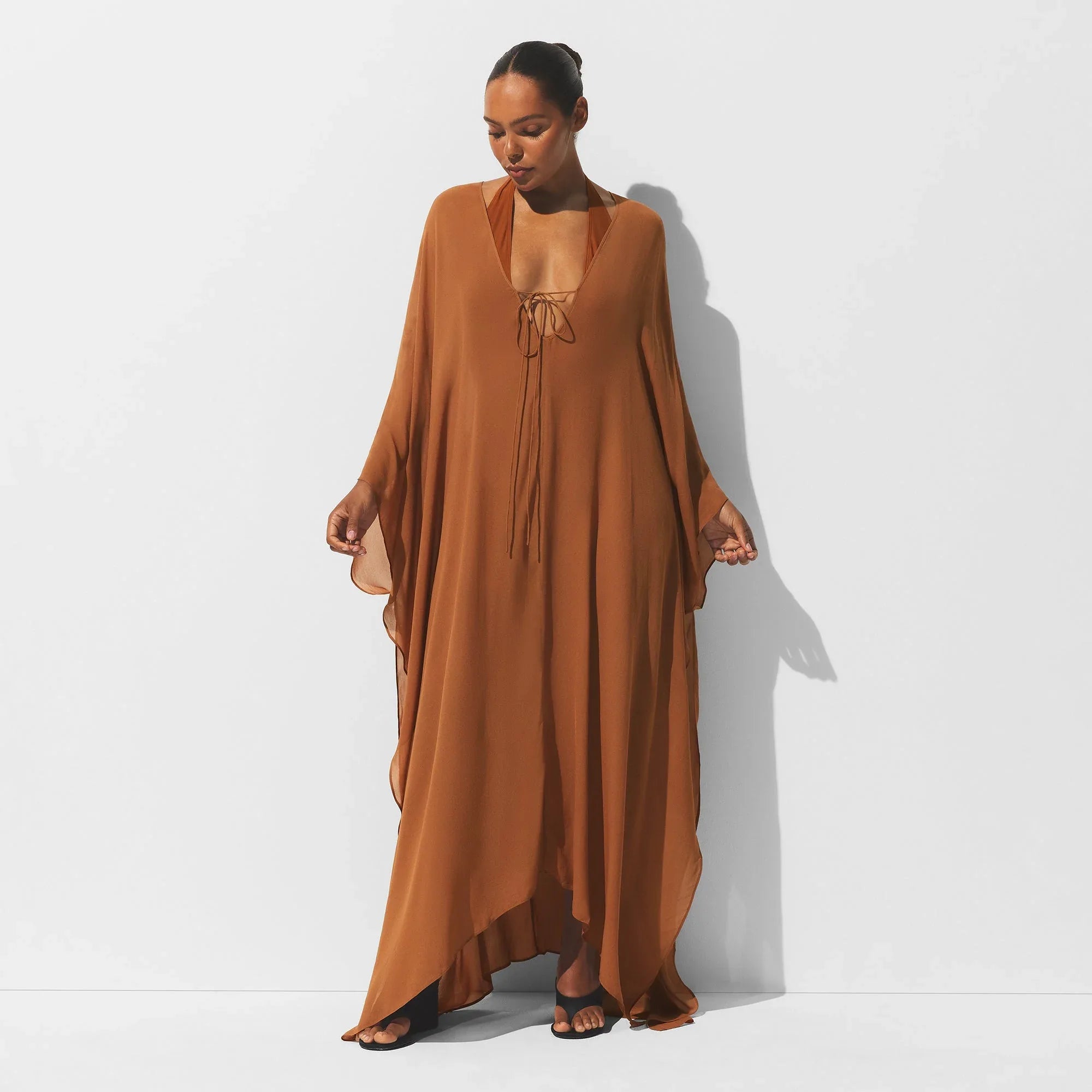 SKIMS SHEER COVER-UPS LONG KAFTAN | CHESTNUT - KAFTAN - My Suti