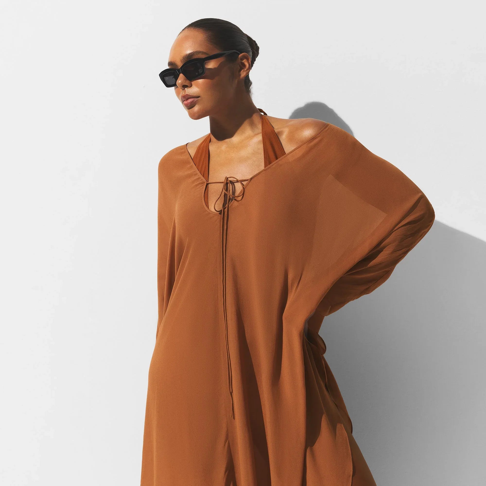 SKIMS SHEER COVER-UPS LONG KAFTAN | CHESTNUT - KAFTAN - My Suti