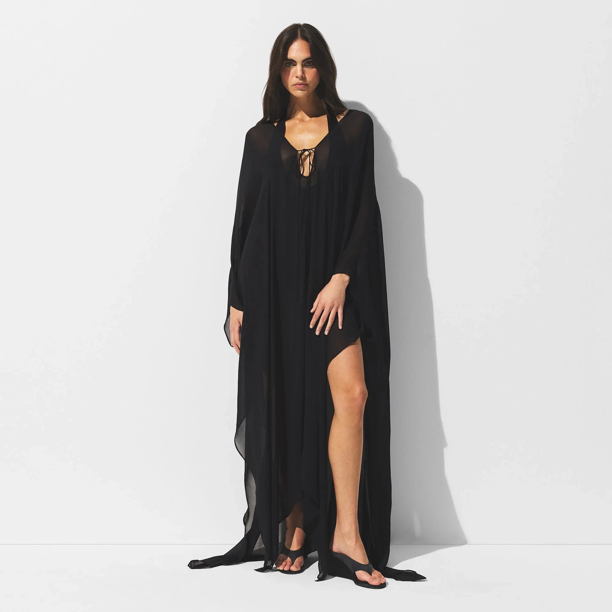 SKIMS SHEER COVER-UPS LONG KAFTAN | OBSIDIAN - KAFTAN - My Suti