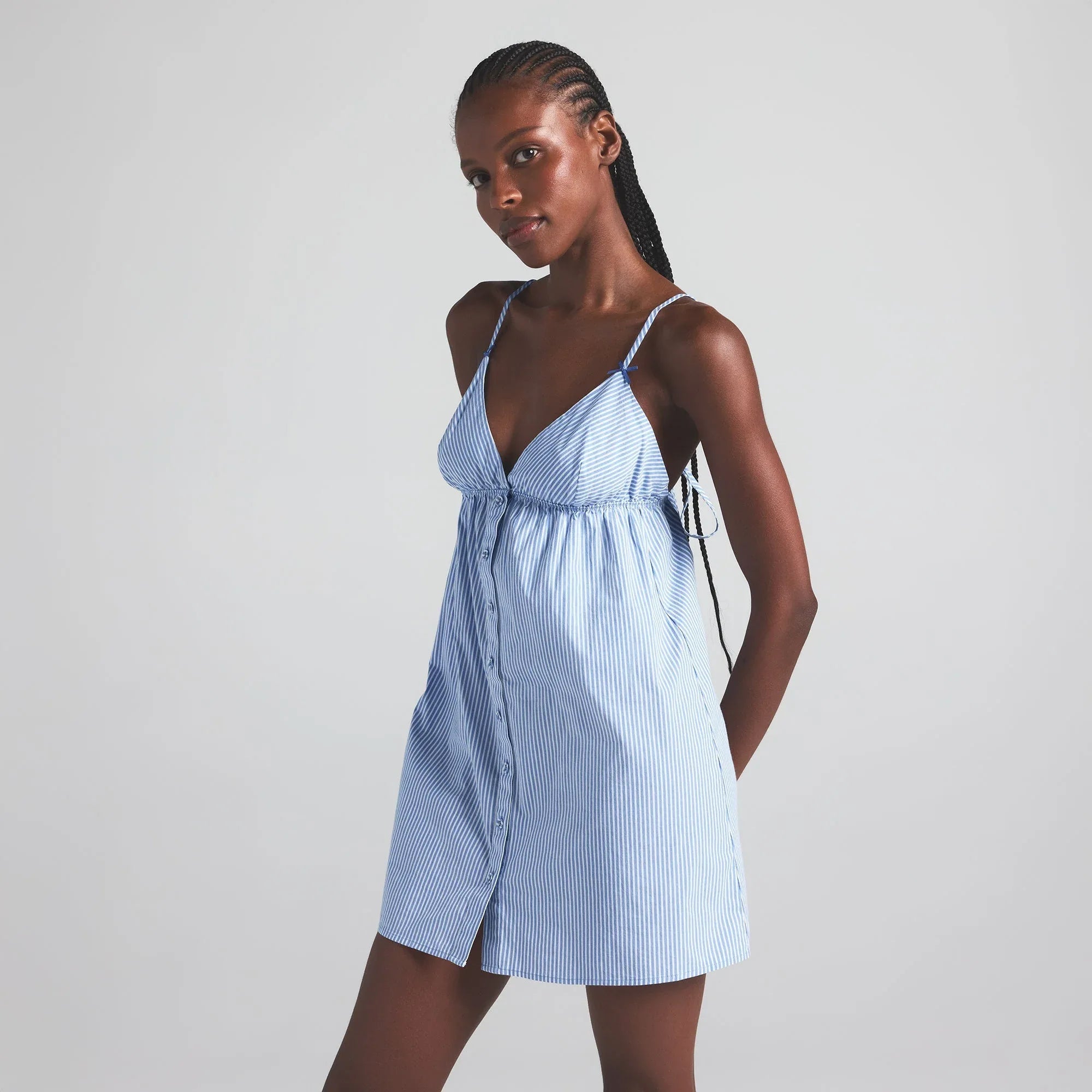 SKIMS COTTON POPLIN SLEEP MINI DRESS | CADET STRIPE - ELBİSE - My Suti