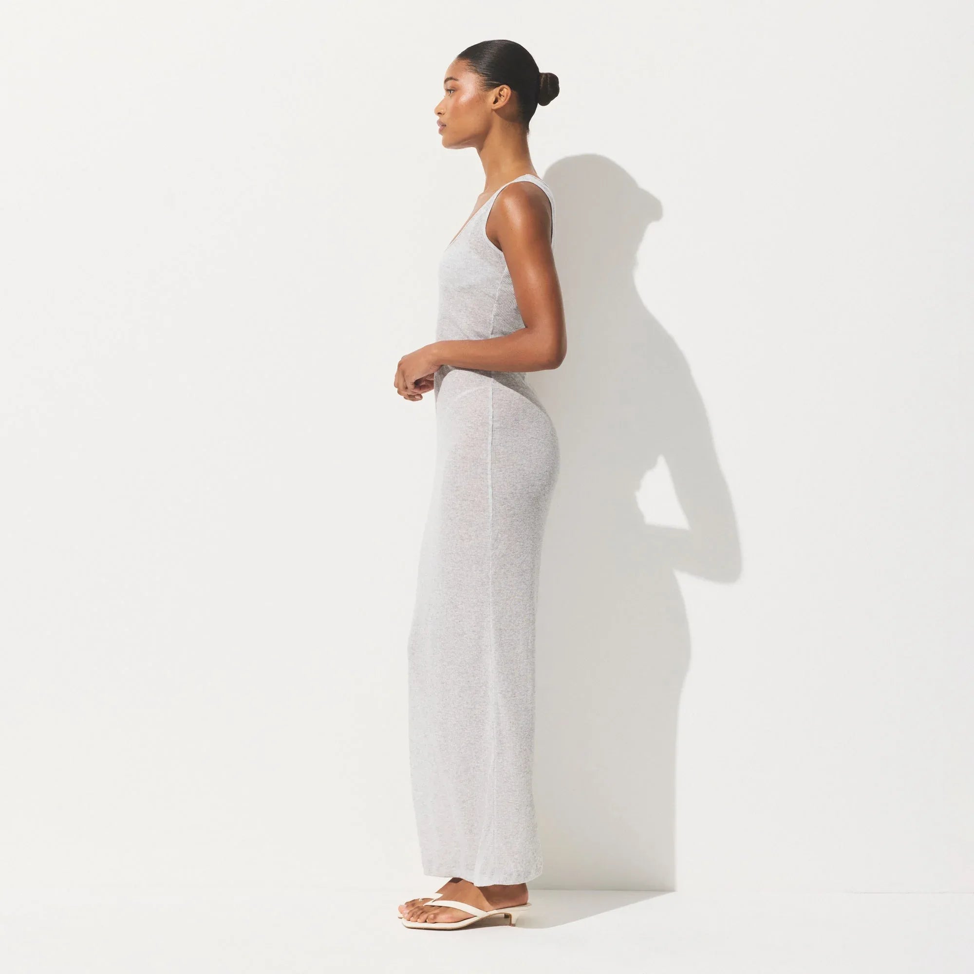 SKIMS SHEER COTTON RIB LONG DRESS | LIGHT HEATHER GREY - ELBİSE - My Suti